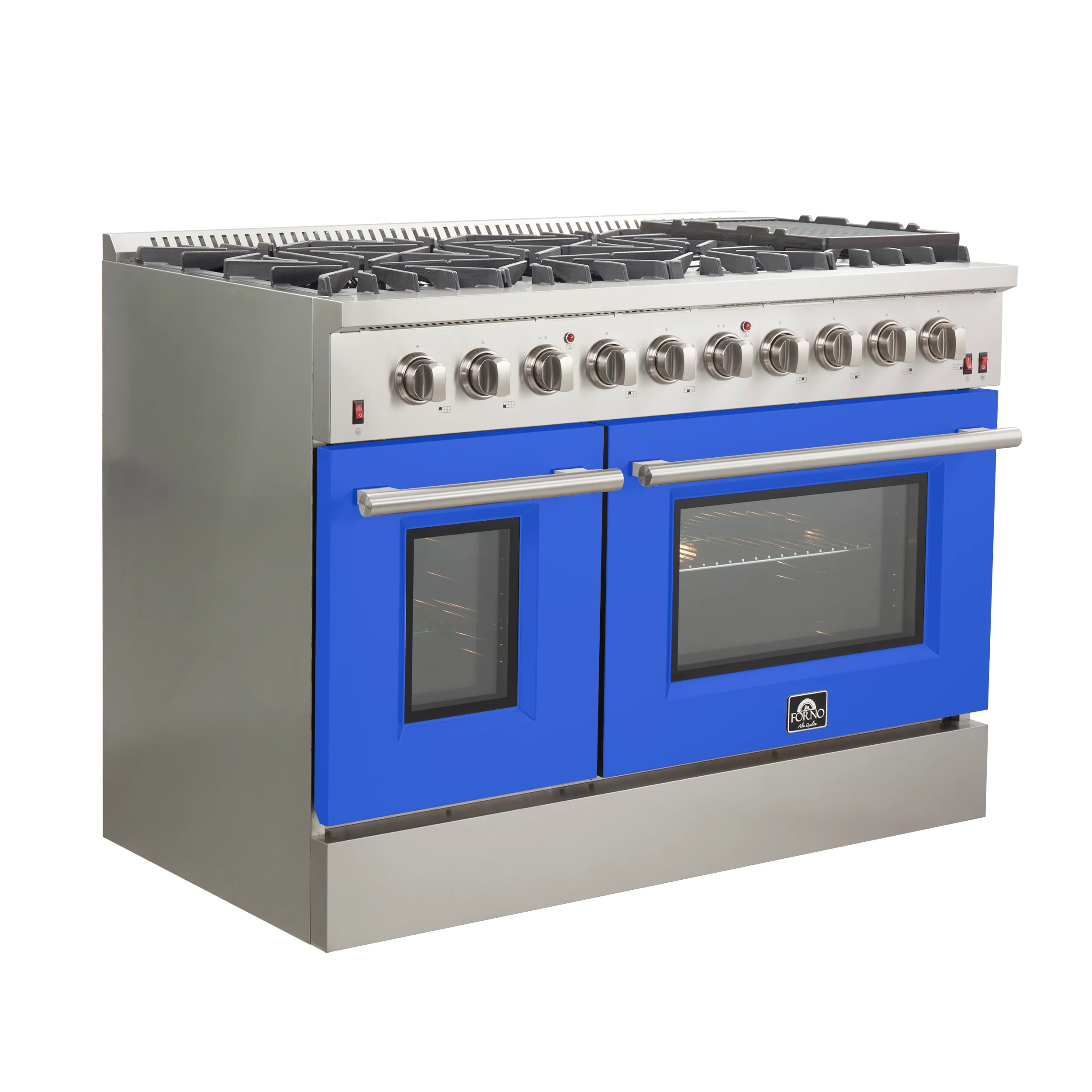 Forno Galiano 48-Inch Freestanding Gas Range, Stainless Steel, 8 Burners, 107,000 BTU, Griddle, Double Ovens, Energy Efficient, Blue Doors - Image 3