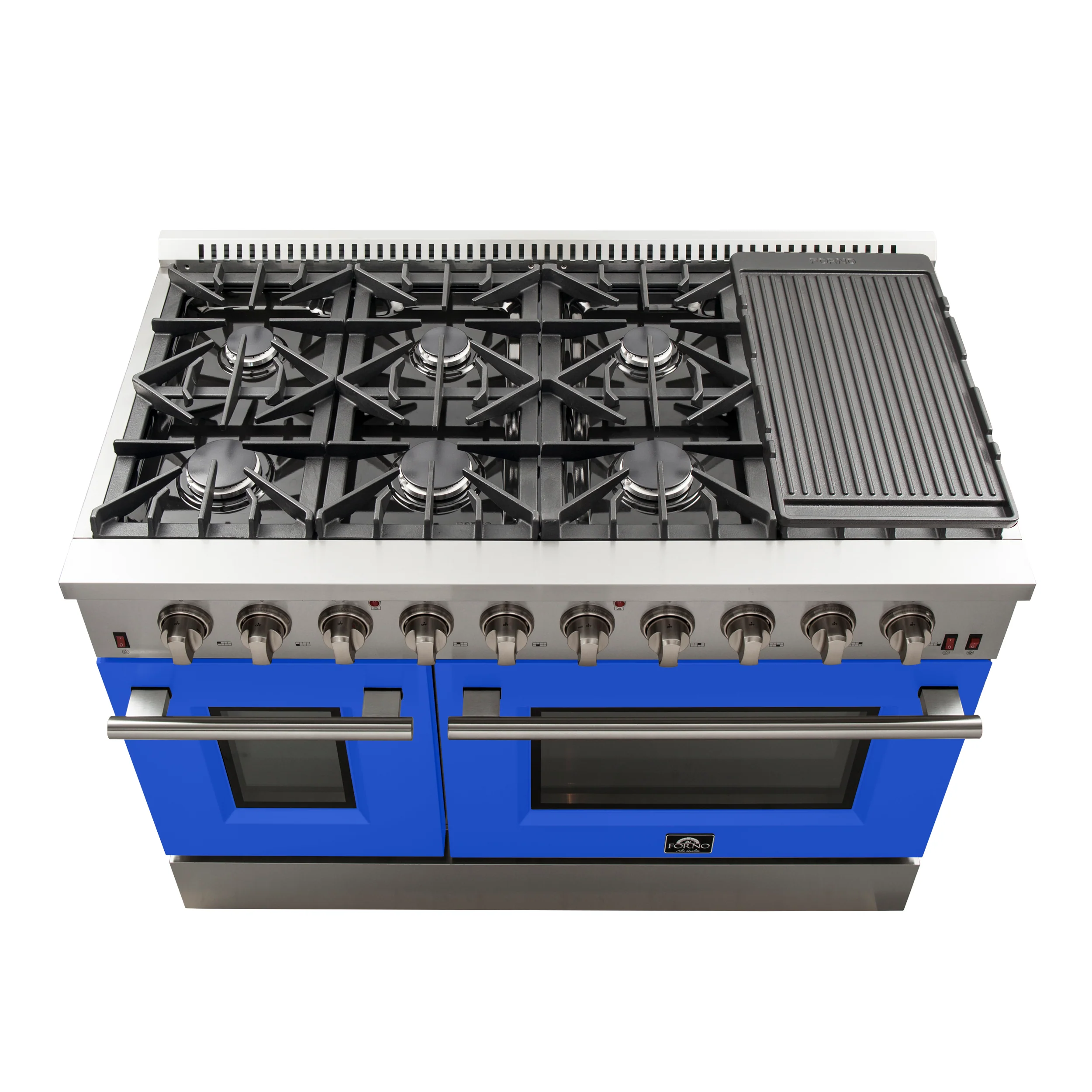 Forno Galiano 48-Inch Freestanding Gas Range, Stainless Steel, 8 Burners, 107,000 BTU, Griddle, Double Ovens, Energy Efficient, Blue Doors - Image 5