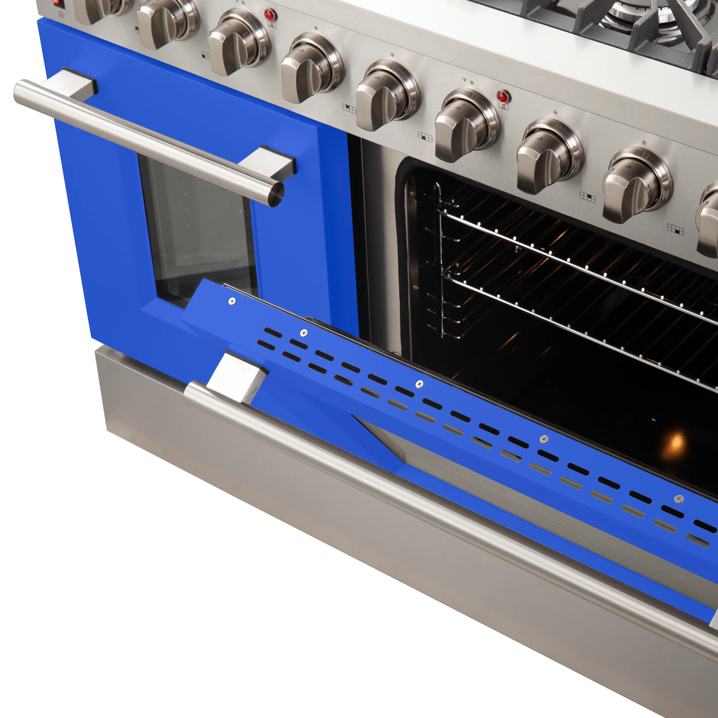 Forno Galiano 48-Inch Freestanding Gas Range, Stainless Steel, 8 Burners, 107,000 BTU, Griddle, Double Ovens, Energy Efficient, Blue Doors - Image 6