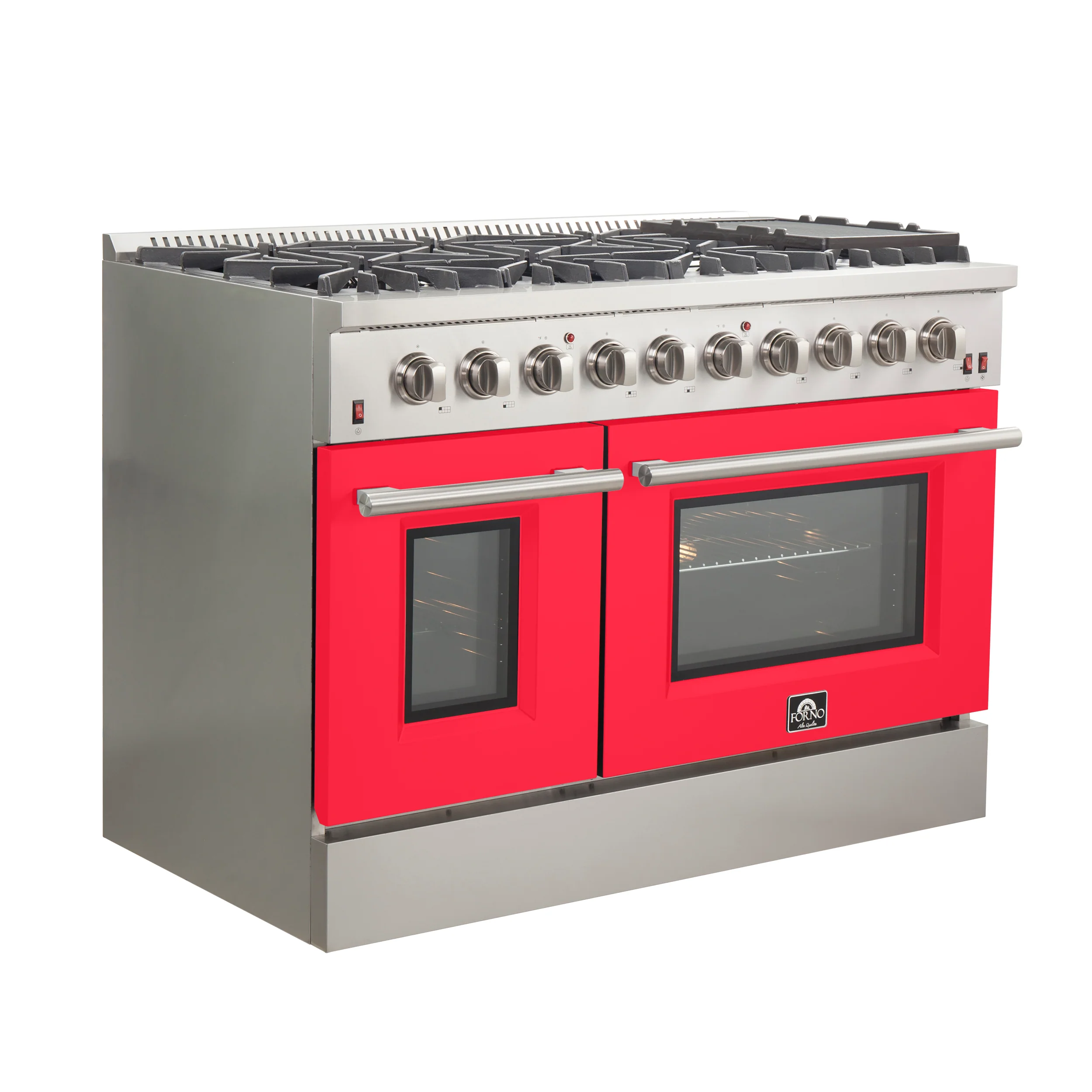 Forno Galiano 48-Inch Freestanding Gas Range, Stainless Steel, 8 Burners, 107,000 BTU, Griddle, Double Ovens, Energy Efficient, Red Doors - Image 3