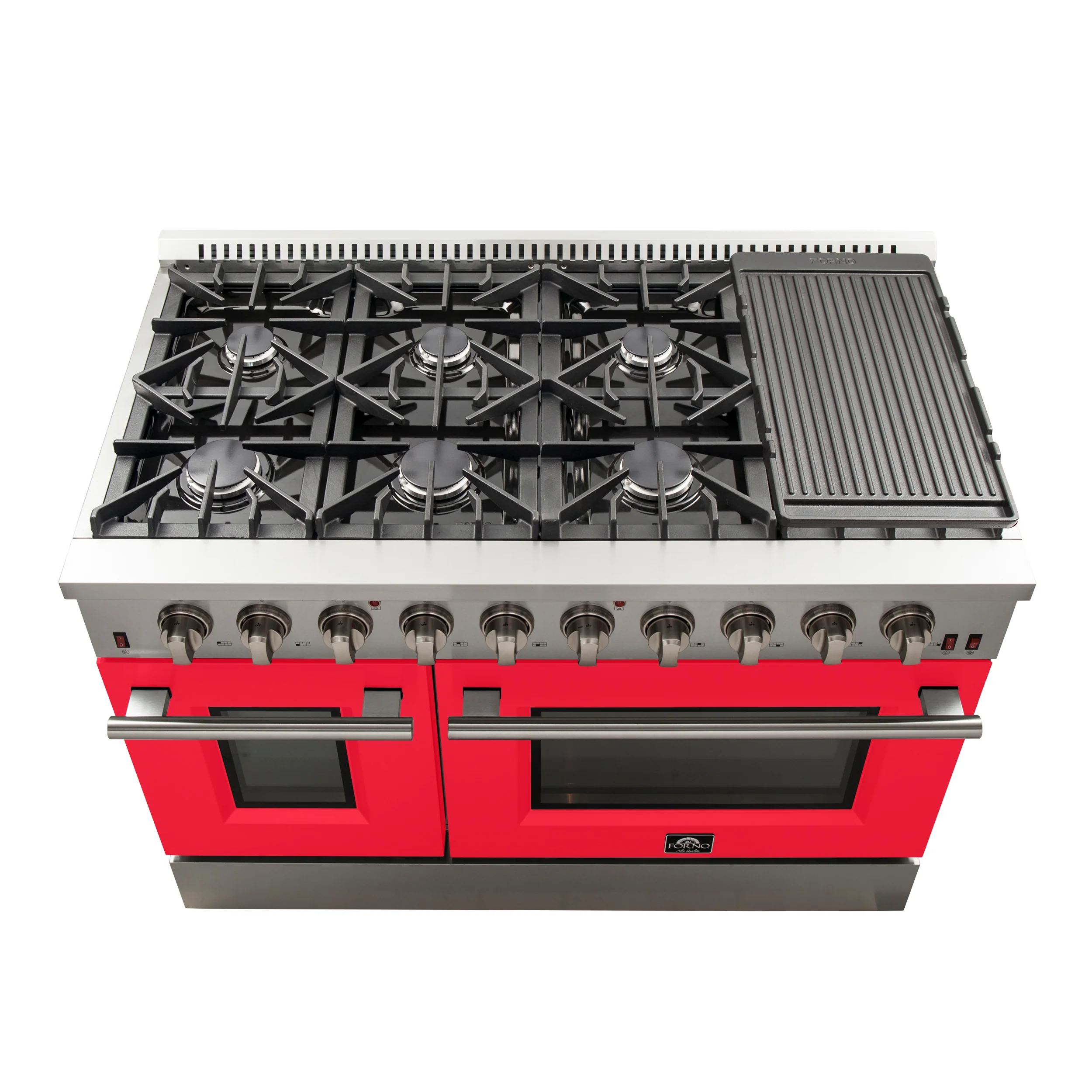 Forno Galiano 48-Inch Freestanding Gas Range, Stainless Steel, 8 Burners, 107,000 BTU, Griddle, Double Ovens, Energy Efficient, Red Doors - Image 5