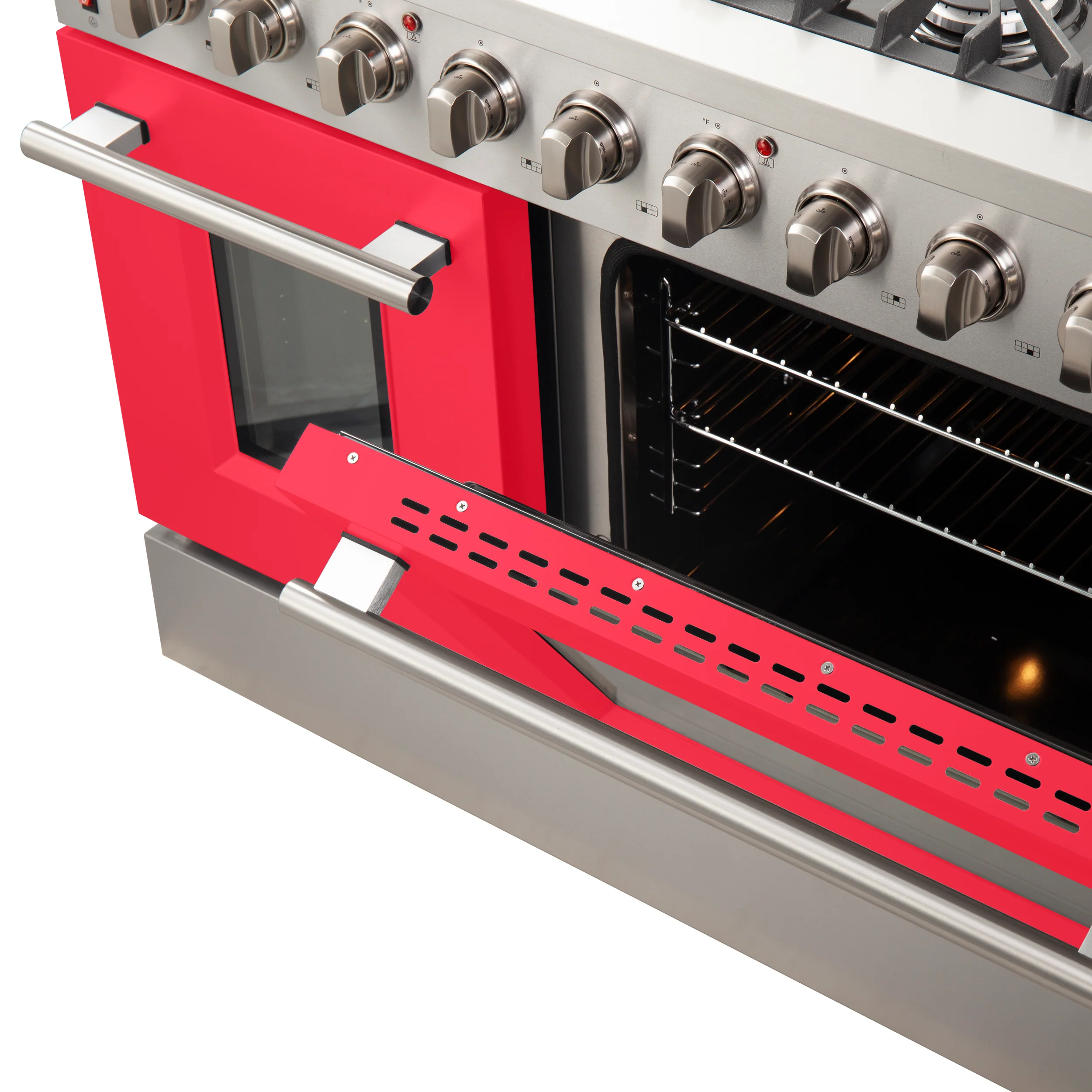 Forno Galiano 48-Inch Freestanding Gas Range, Stainless Steel, 8 Burners, 107,000 BTU, Griddle, Double Ovens, Energy Efficient, Red Doors - Image 6