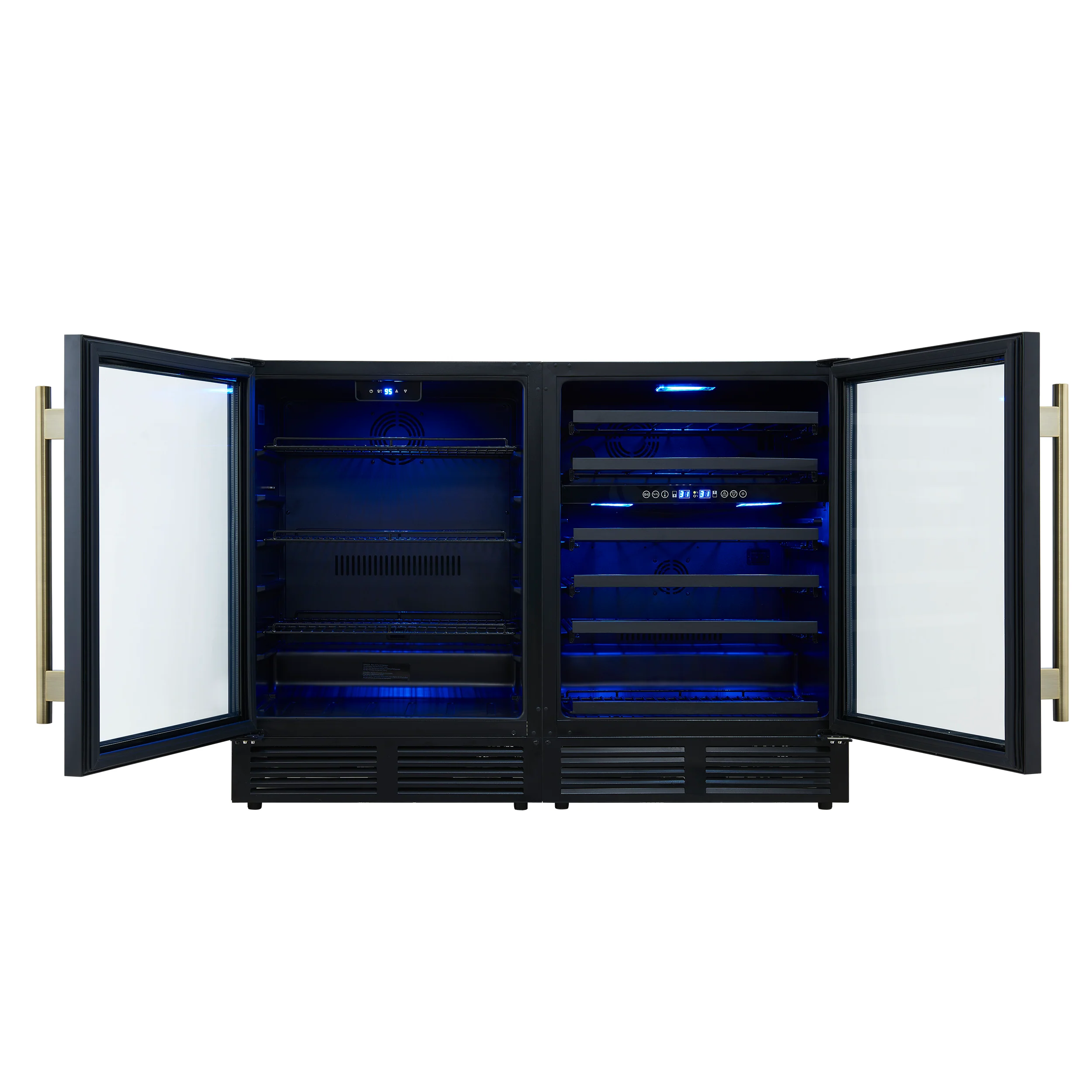 Gemello 48 Inch Side-by-Side Wine and Beverage Cooler in Black with Antique Brass Handles, French Door, 9.6 cu. ft. - Image 2