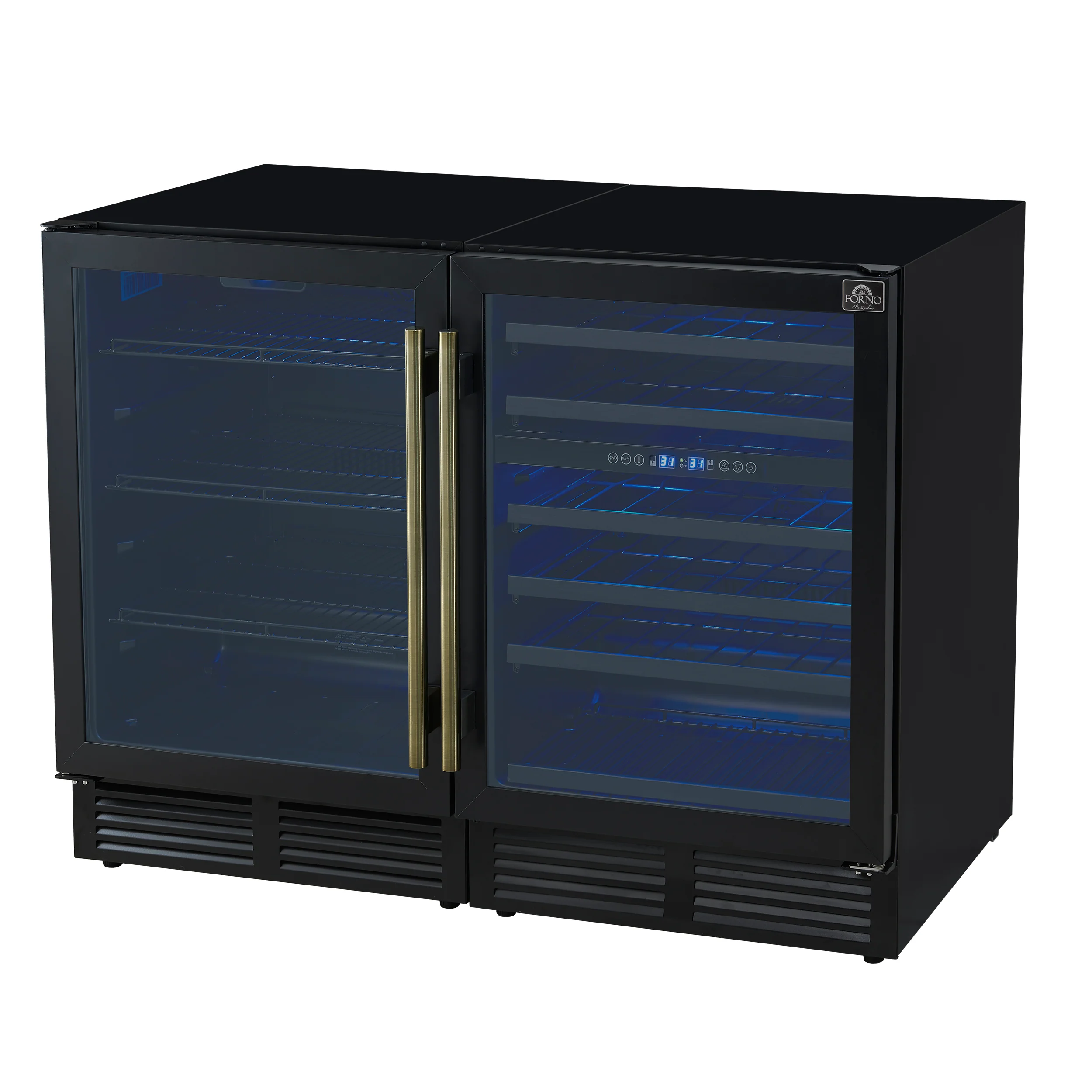 Gemello 48 Inch Side-by-Side Wine and Beverage Cooler in Black with Antique Brass Handles, French Door, 9.6 cu. ft. - Image 3