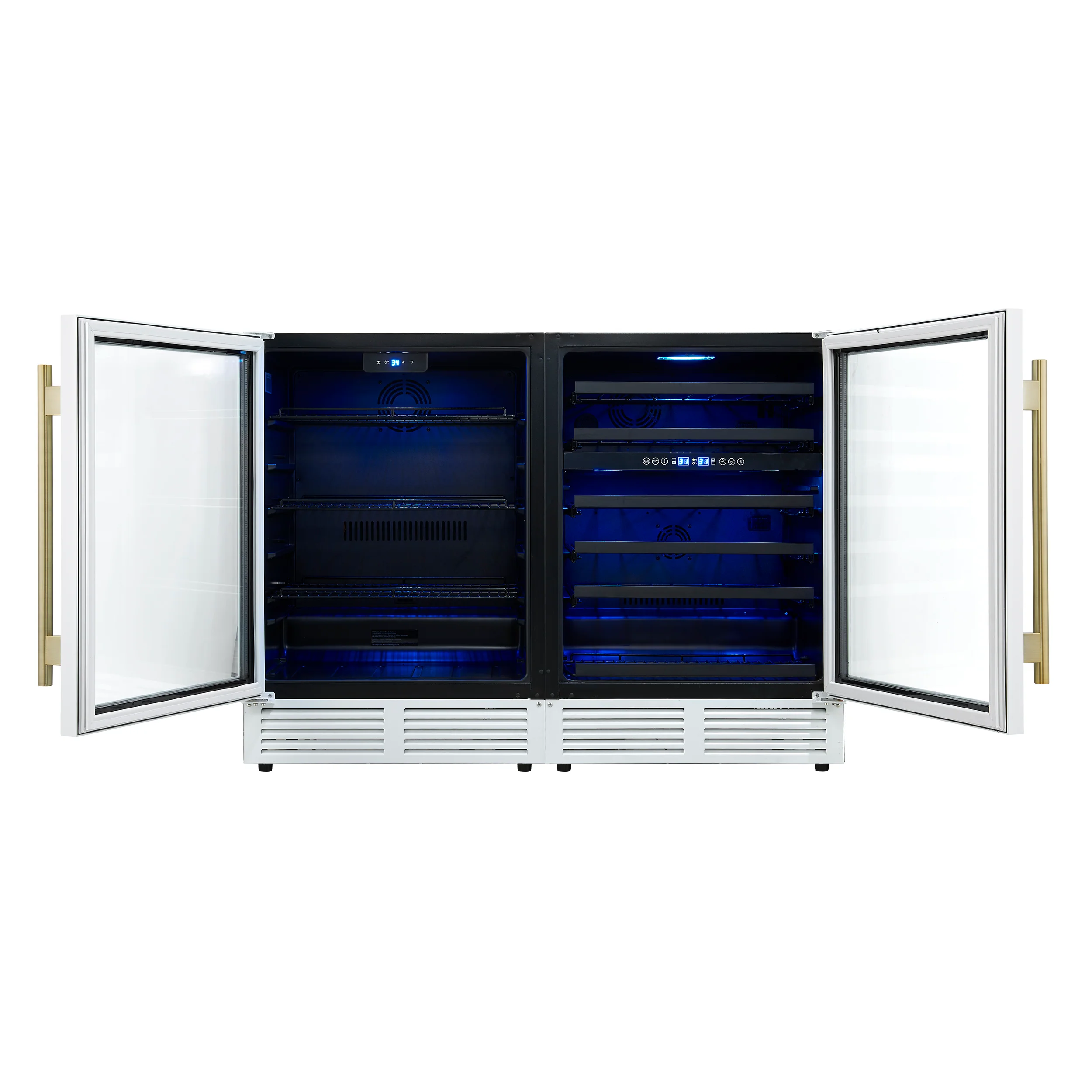 Gemello 48 Inch Side-by-Side Wine and Beverage Cooler in White with Antique Brass Handles, French Door, 9.6 cu. ft. - Image 2