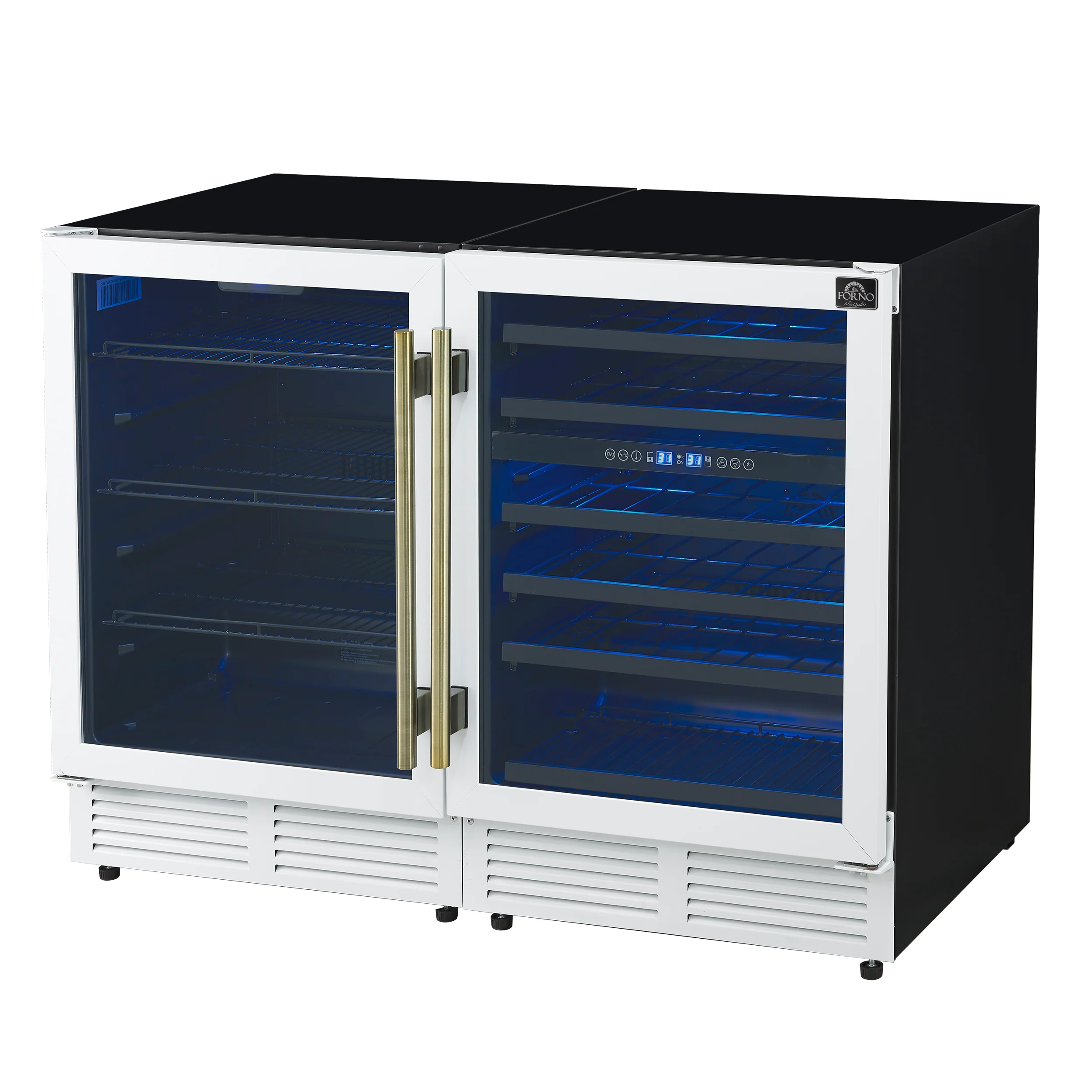Gemello 48 Inch Side-by-Side Wine and Beverage Cooler in White with Antique Brass Handles, French Door, 9.6 cu. ft. - Image 3