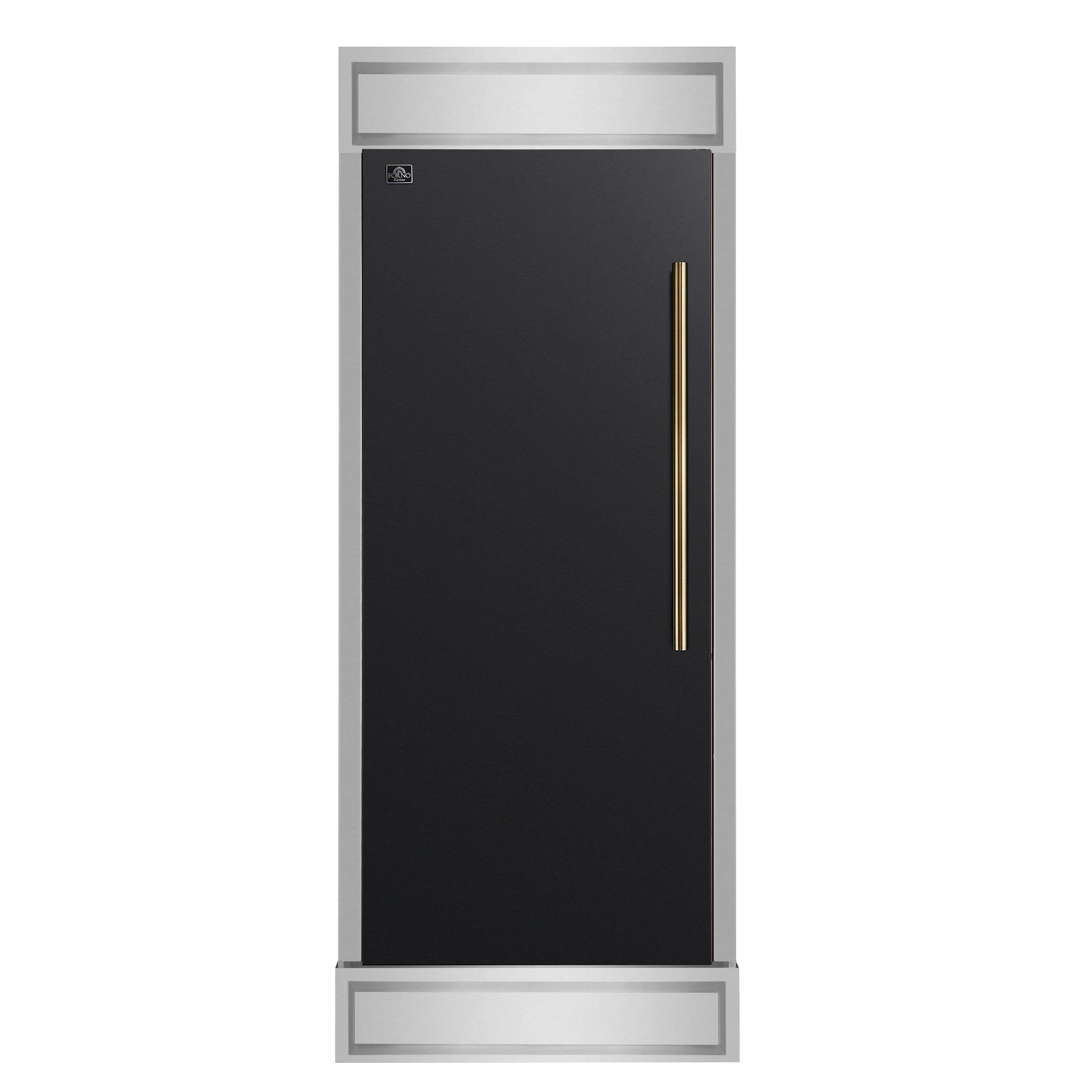 Forno Maderno 28-Inch Built-In Convertible Refrigerator in Black with Antique Brass, 13.6 cu.ft, Left Swing, Decorative Grill, ENERGY STAR Certified