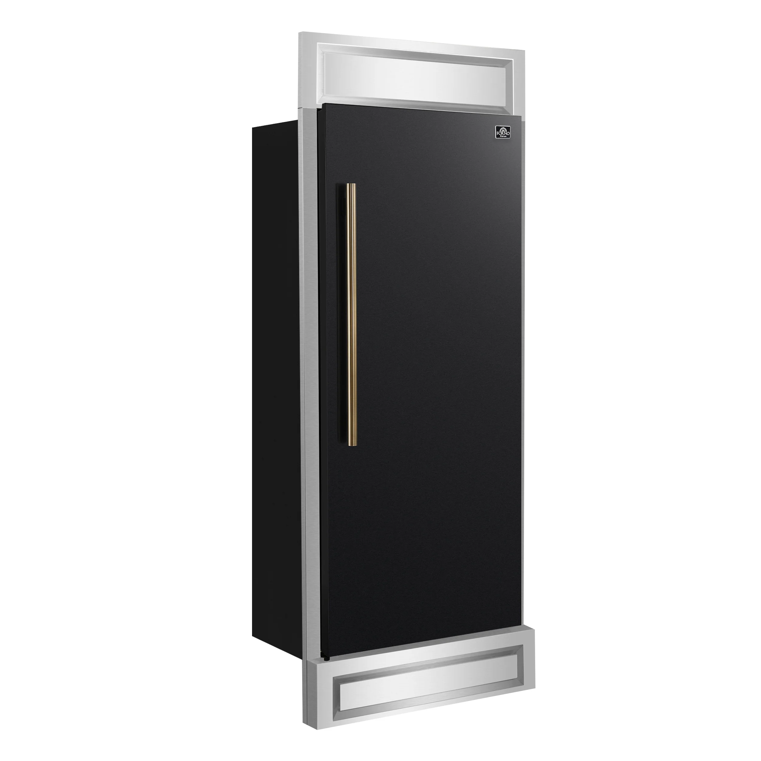 Forno Maderno 28-Inch Built-In Convertible Refrigerator in Black with Antique Brass Handle, 13.6 cu.ft. Right Swing with Decorative Grill - 32-Inch Wide - Image 3