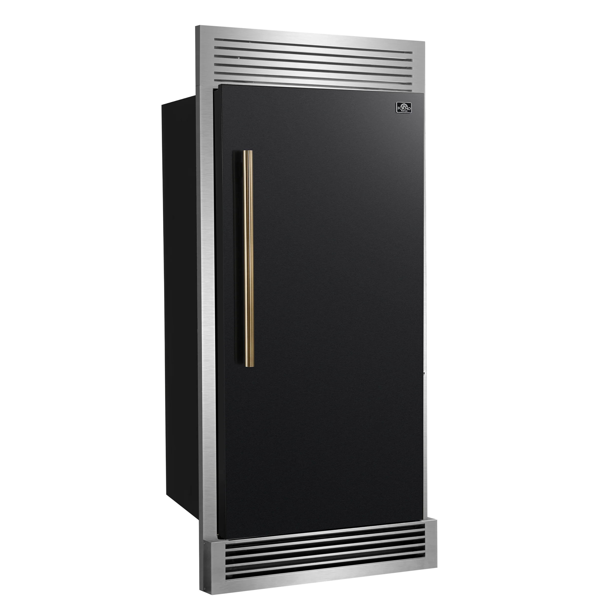 Forno Maderno 28-Inch Built-In Convertible Refrigerator in Black with Antique Brass Handle, 13.6 cu.ft. Right Swing with Decorative Trim - 32-Inch Wide - Image 3