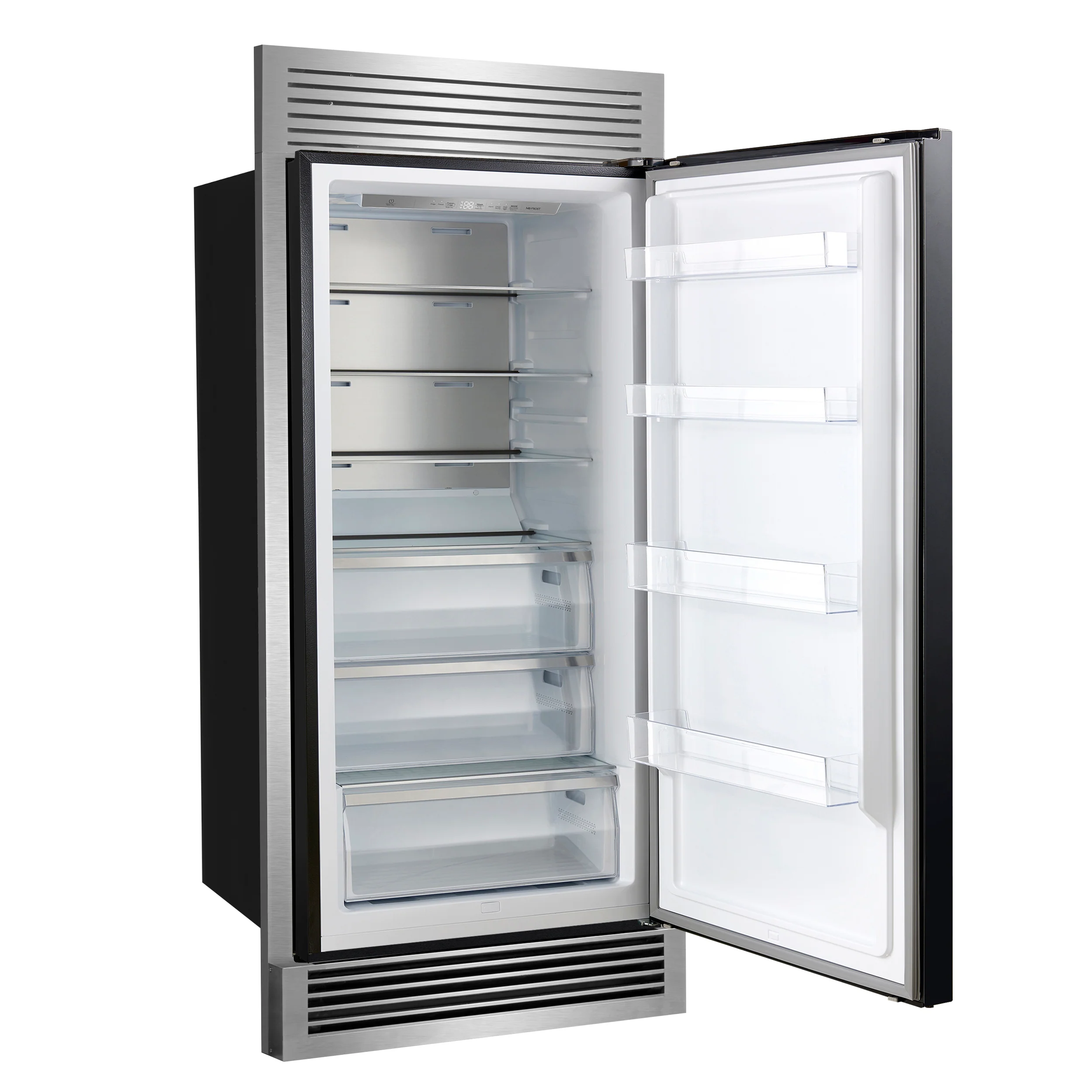 Forno Maderno 28-Inch Built-In Convertible Refrigerator in Black with Antique Brass Handle, 13.6 cu.ft. Right Swing with Decorative Trim - 32-Inch Wide - Image 4