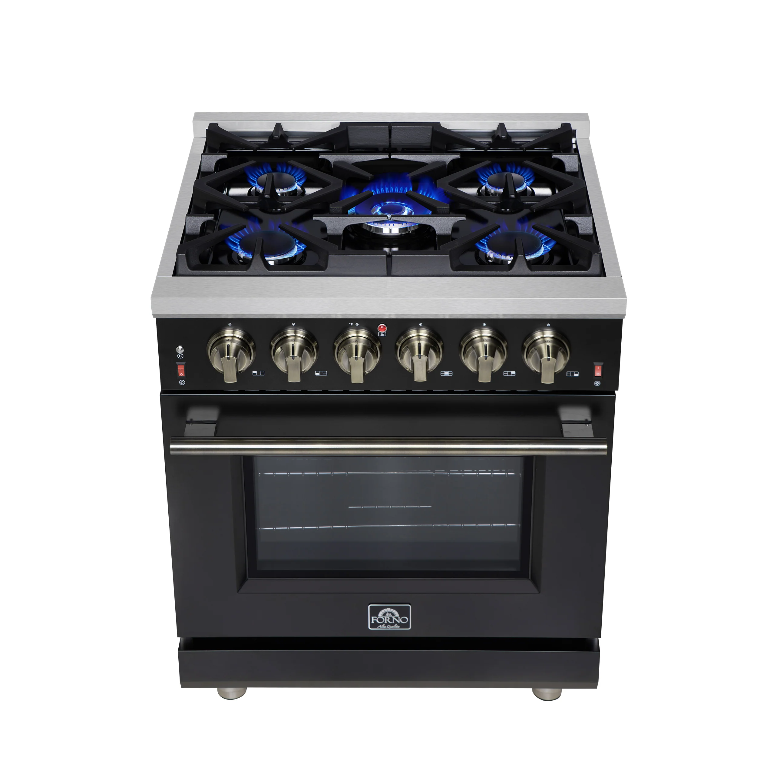 Forno Massimo 30-Inch Black Freestanding Gas Range, 5 Burners, True Convection Oven - Image 11