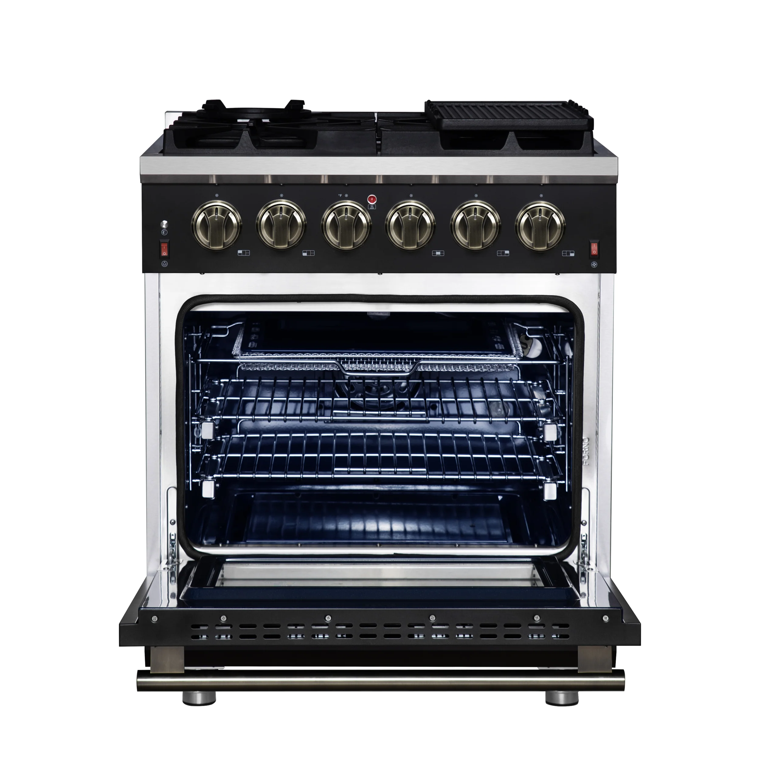Forno Massimo 30-Inch Black Freestanding Gas Range, 5 Burners, True Convection Oven - Image 2