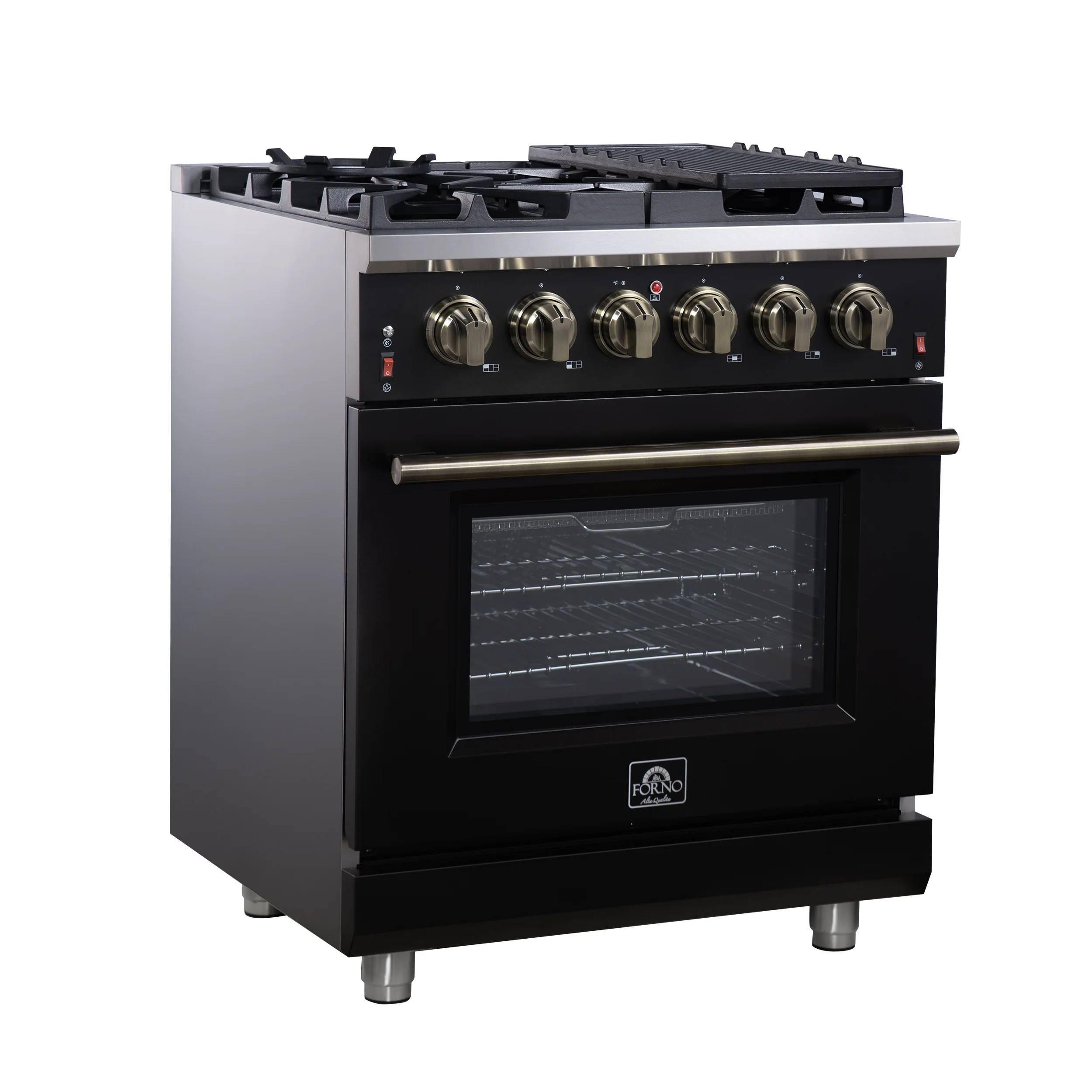 Forno Massimo 30-Inch Black Freestanding Gas Range, 5 Burners, True Convection Oven - Image 3