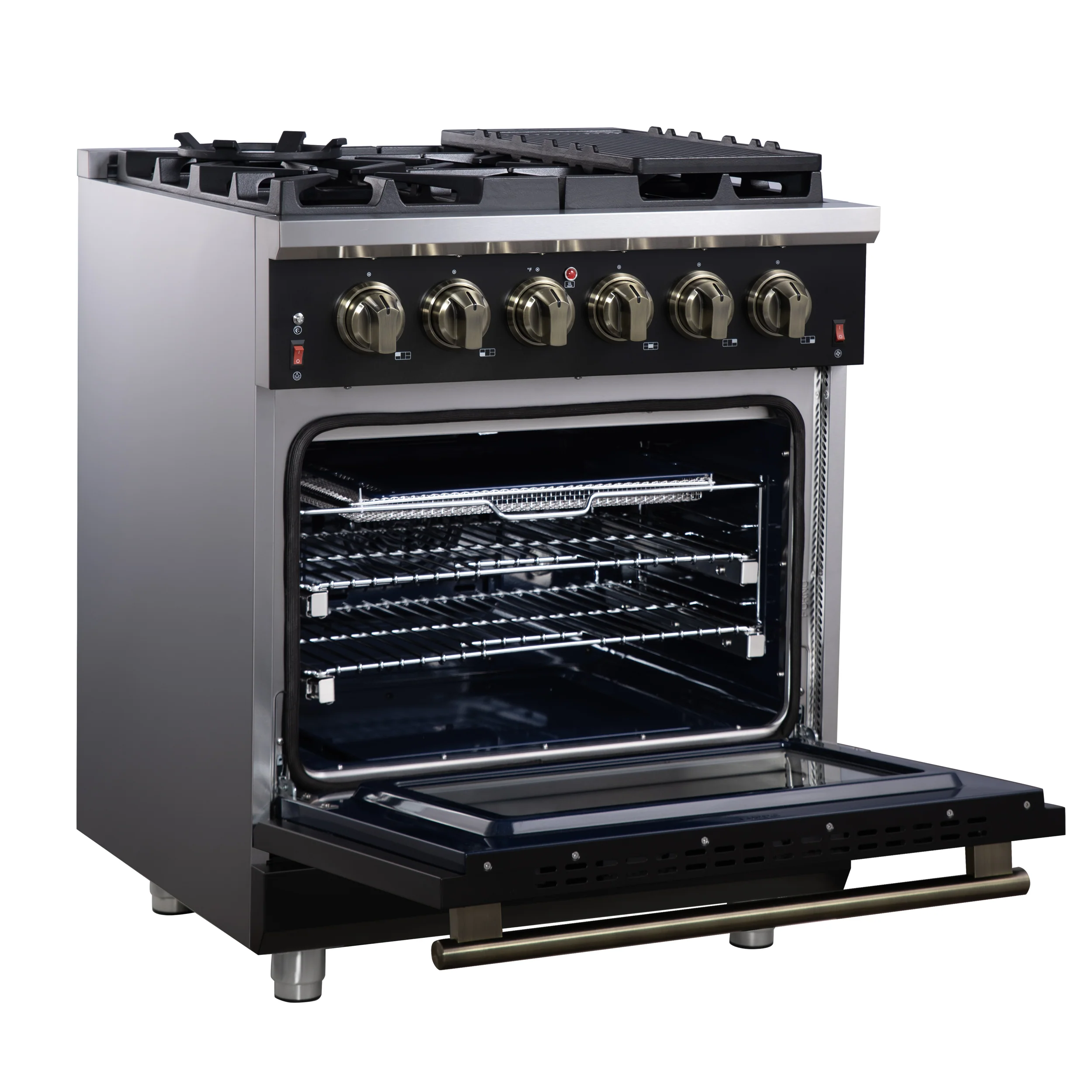 Forno Massimo 30-Inch Black Freestanding Gas Range, 5 Burners, True Convection Oven - Image 6