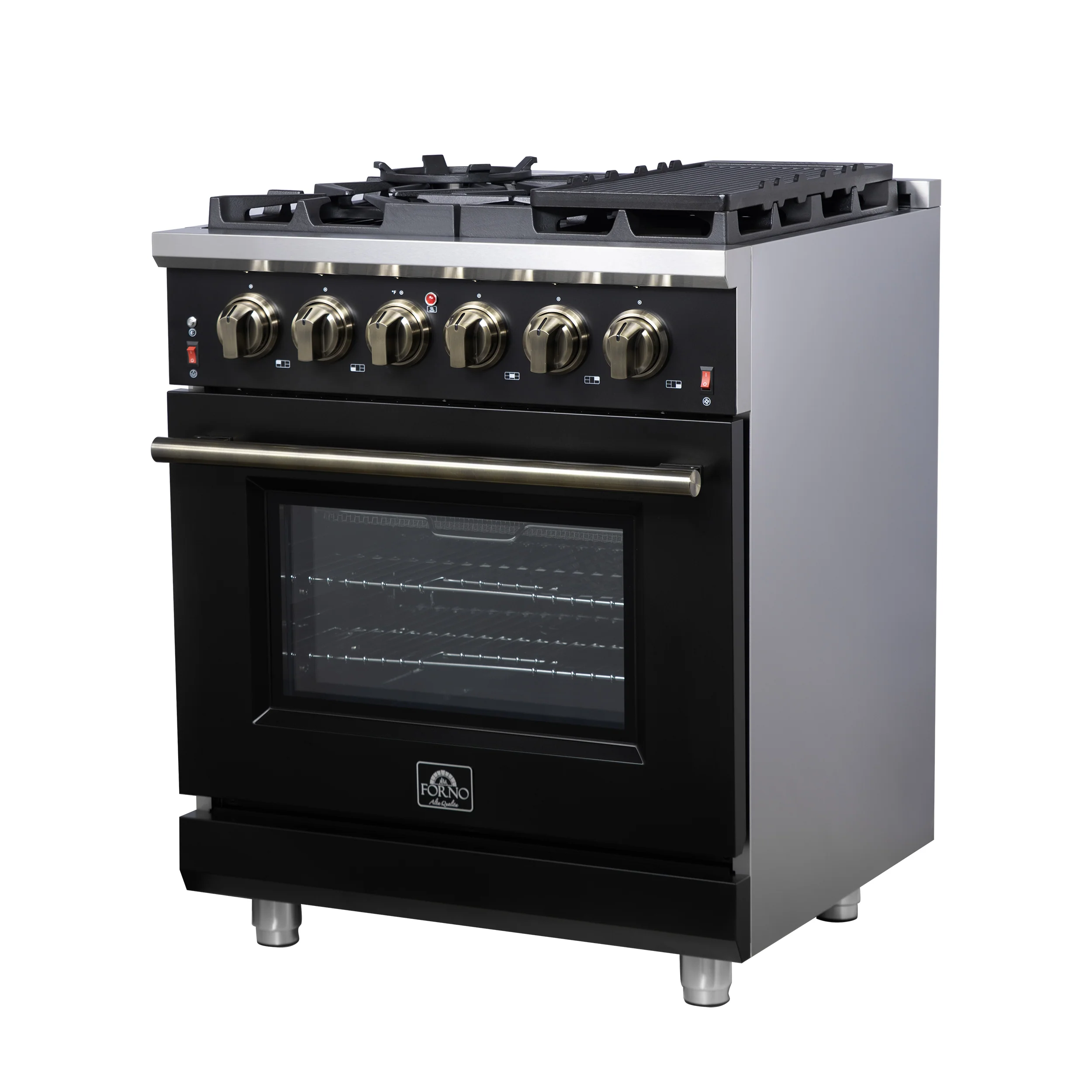 Forno Massimo 30-Inch Black Freestanding Gas Range, 5 Burners, True Convection Oven - Image 8