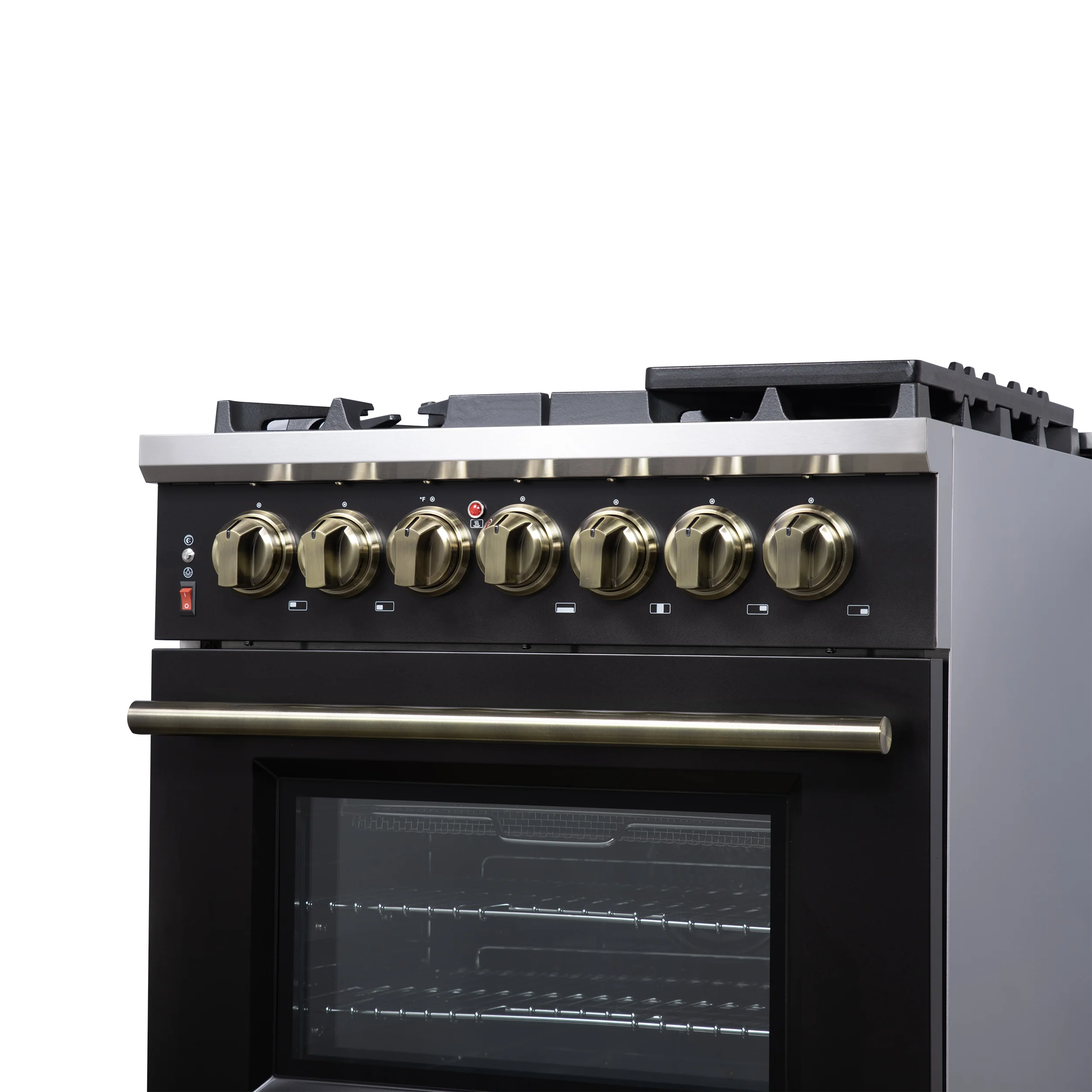 Forno Massimo 30-Inch Freestanding Dual Fuel Range in Black with Antique Brass Accessories, 4 Burners, 4.32 cu. ft. Convection Oven - Image 10