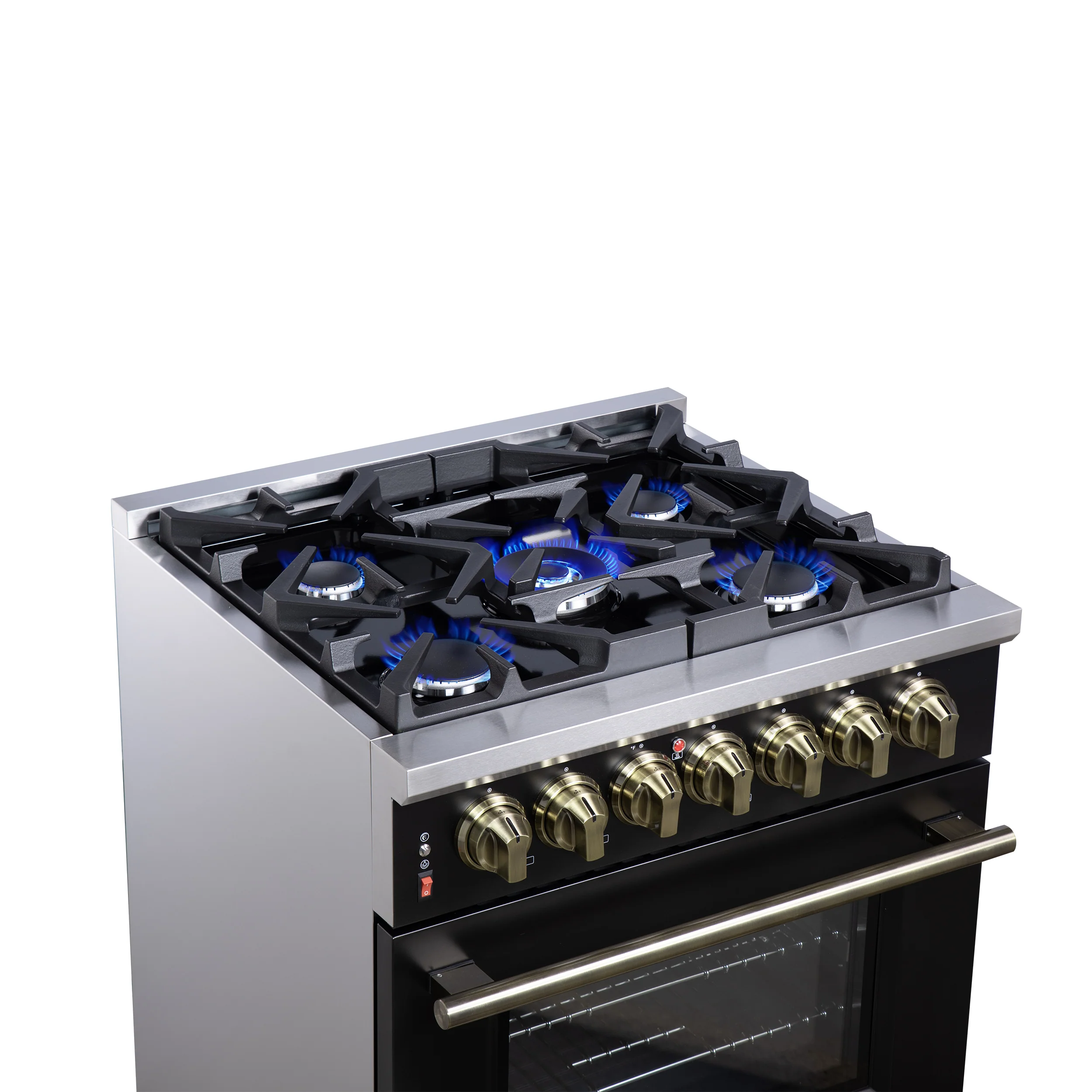 Forno Massimo 30-Inch Freestanding Dual Fuel Range in Black with Antique Brass Accessories, 4 Burners, 4.32 cu. ft. Convection Oven - Image 12