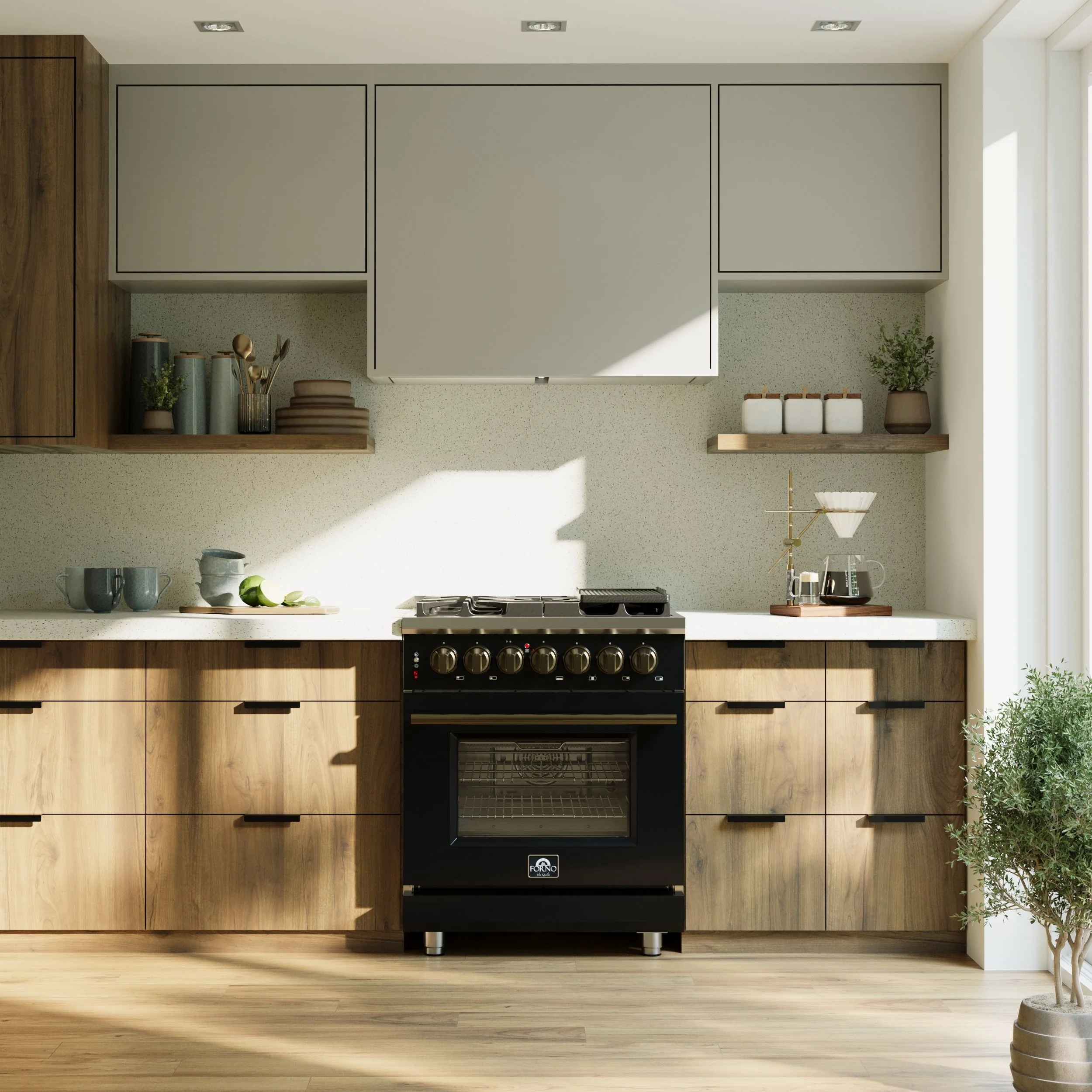 Forno Massimo 30-Inch Freestanding Dual Fuel Range in Black with Antique Brass Accessories, 4 Burners, 4.32 cu. ft. Convection Oven - Image 19