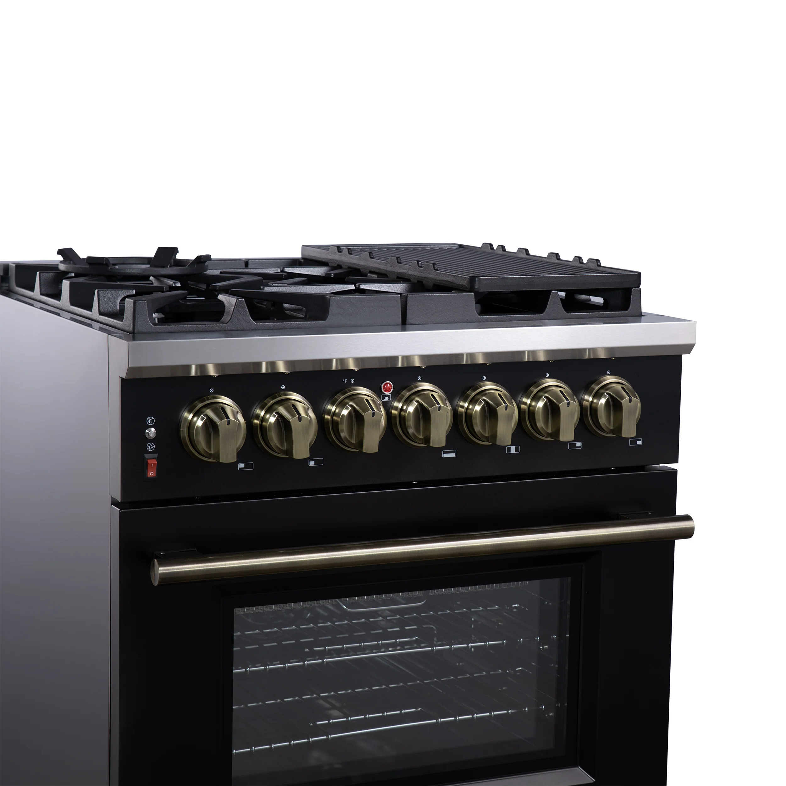 Forno Massimo 30-Inch Freestanding Dual Fuel Range in Black with Antique Brass Accessories, 4 Burners, 4.32 cu. ft. Convection Oven - Image 5