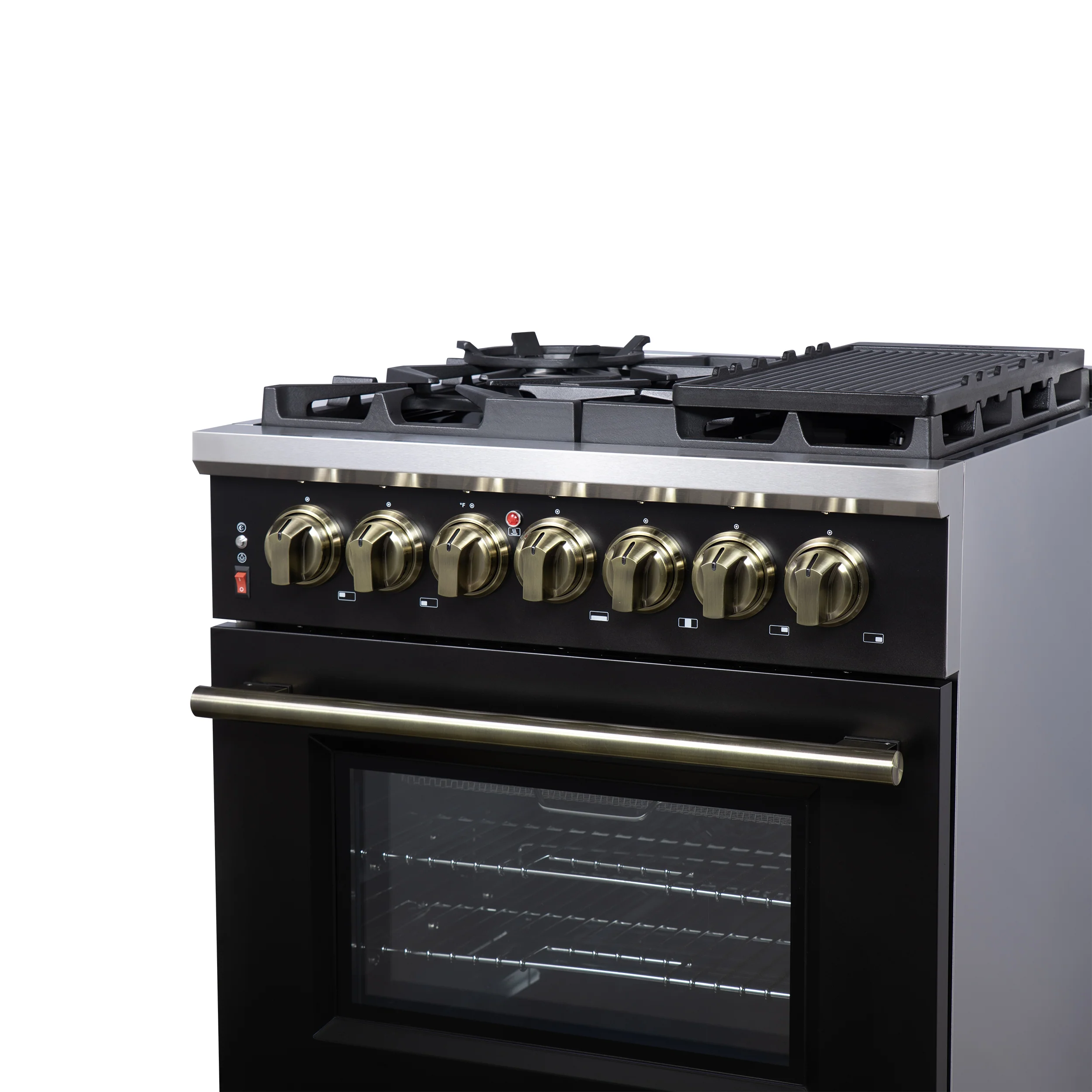 Forno Massimo 30-Inch Freestanding Dual Fuel Range in Black with Antique Brass Accessories, 4 Burners, 4.32 cu. ft. Convection Oven - Image 9