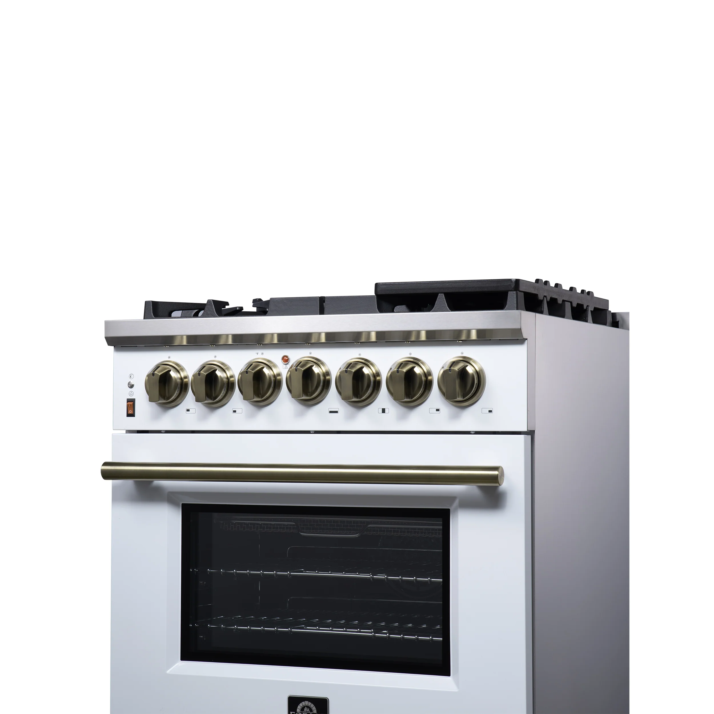 Forno Massimo 30-Inch Freestanding Dual Fuel Range in White with Antique Brass Accessories, 4 Burners, 4.32 cu. ft. Convection Oven - Image 10