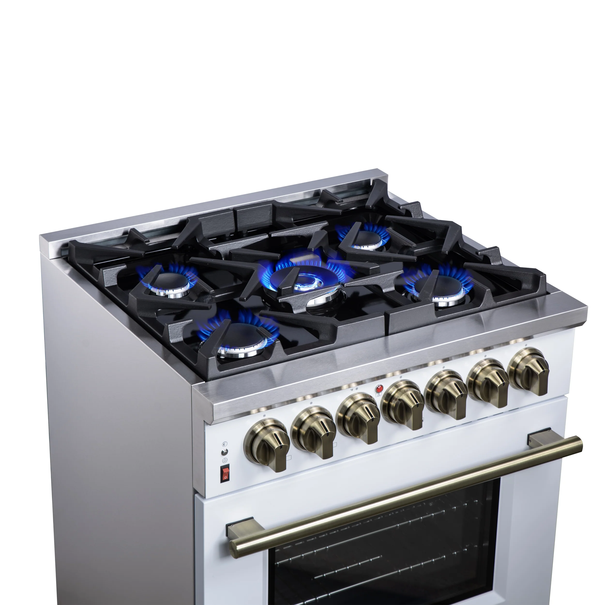 Forno Massimo 30-Inch Freestanding Dual Fuel Range in White with Antique Brass Accessories, 4 Burners, 4.32 cu. ft. Convection Oven - Image 12