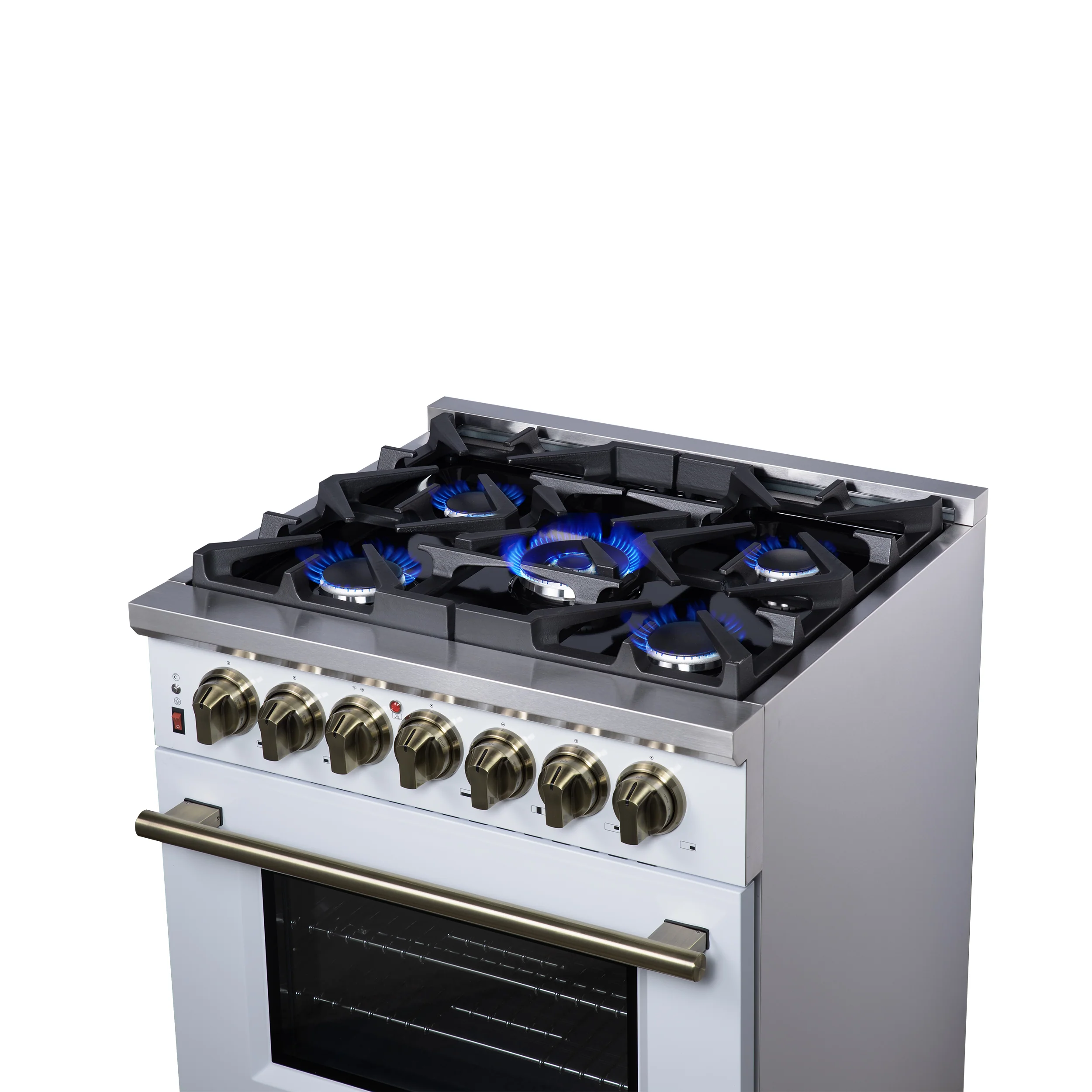 Forno Massimo 30-Inch Freestanding Dual Fuel Range in White with Antique Brass Accessories, 4 Burners, 4.32 cu. ft. Convection Oven - Image 13