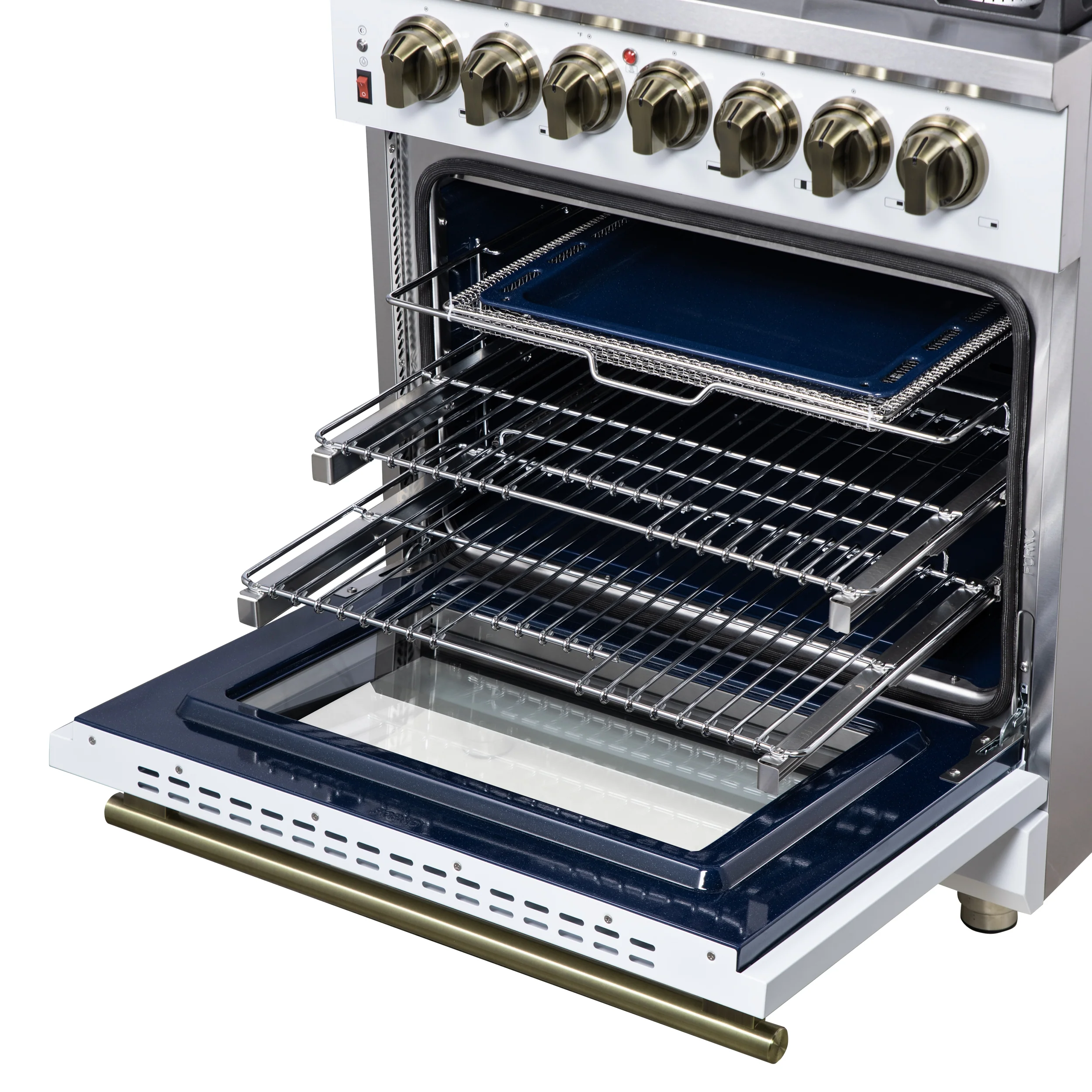 Forno Massimo 30-Inch Freestanding Dual Fuel Range in White with Antique Brass Accessories, 4 Burners, 4.32 cu. ft. Convection Oven - Image 14