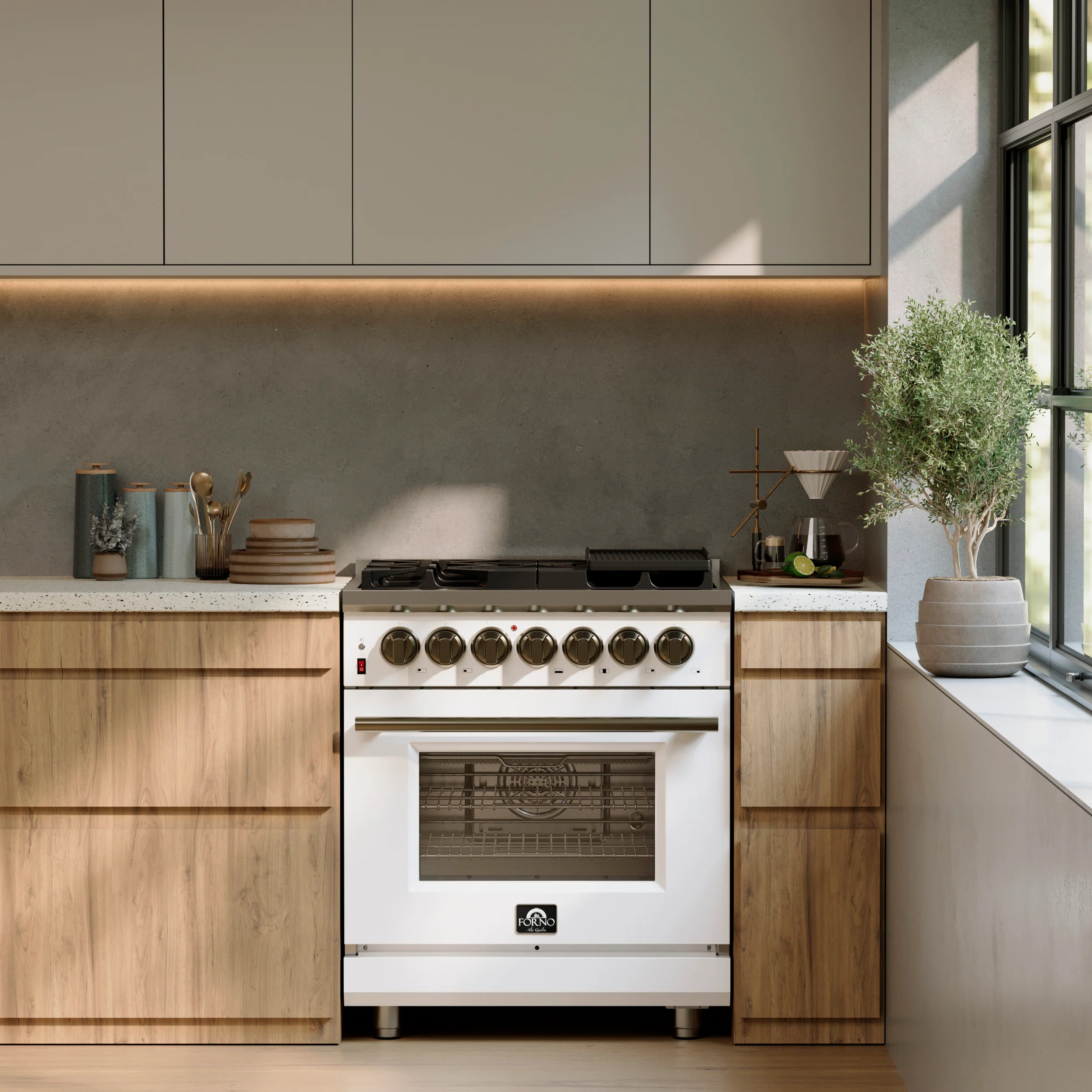 Forno Massimo 30-Inch Freestanding Dual Fuel Range in White with Antique Brass Accessories, 4 Burners, 4.32 cu. ft. Convection Oven - Image 19
