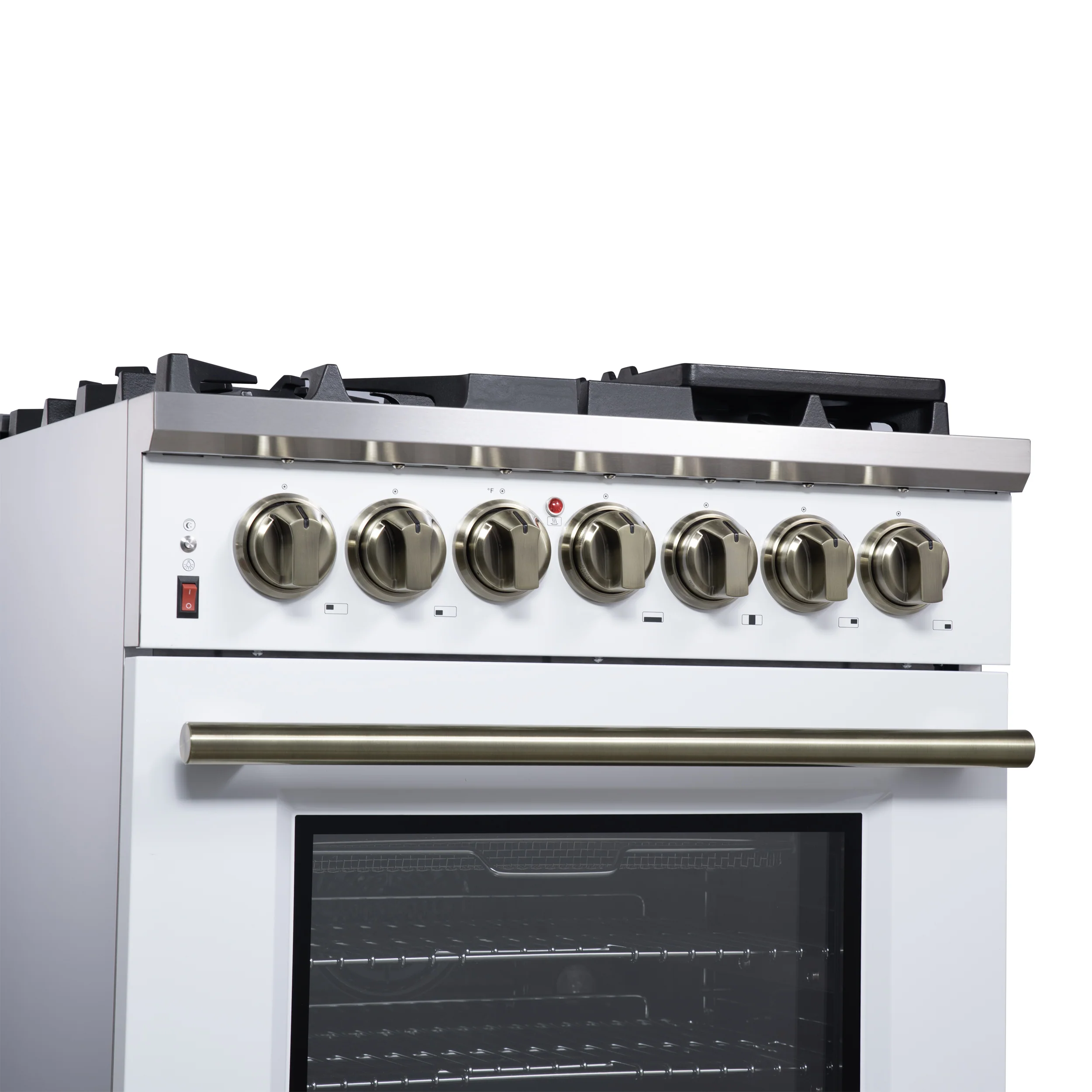 Forno Massimo 30-Inch Freestanding Dual Fuel Range in White with Antique Brass Accessories, 4 Burners, 4.32 cu. ft. Convection Oven - Image 5