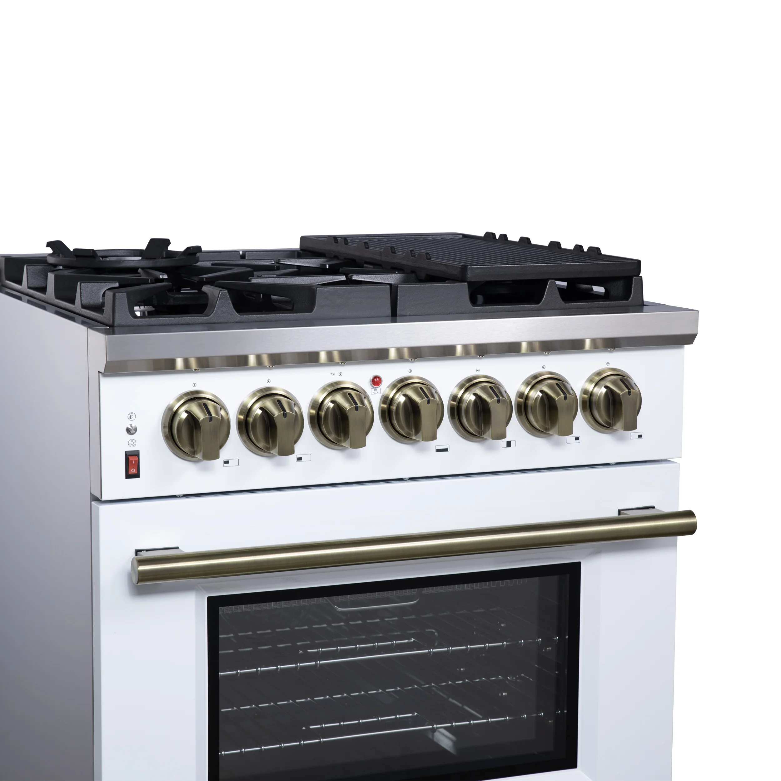 Forno Massimo 30-Inch Freestanding Dual Fuel Range in White with Antique Brass Accessories, 4 Burners, 4.32 cu. ft. Convection Oven - Image 6