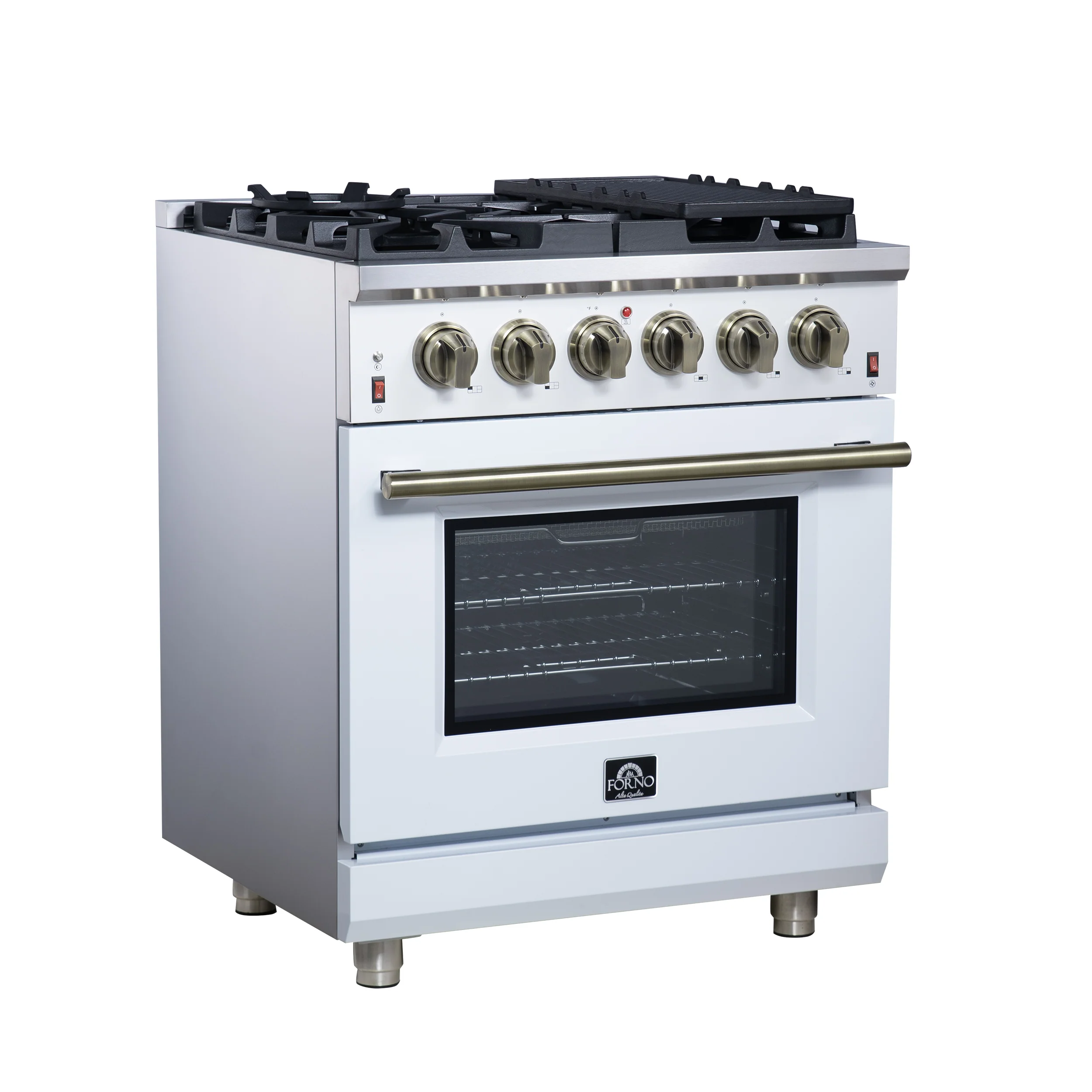 Forno Massimo 30-Inch White Freestanding Gas Range, 5 Burners, True Convection Oven - Image 4