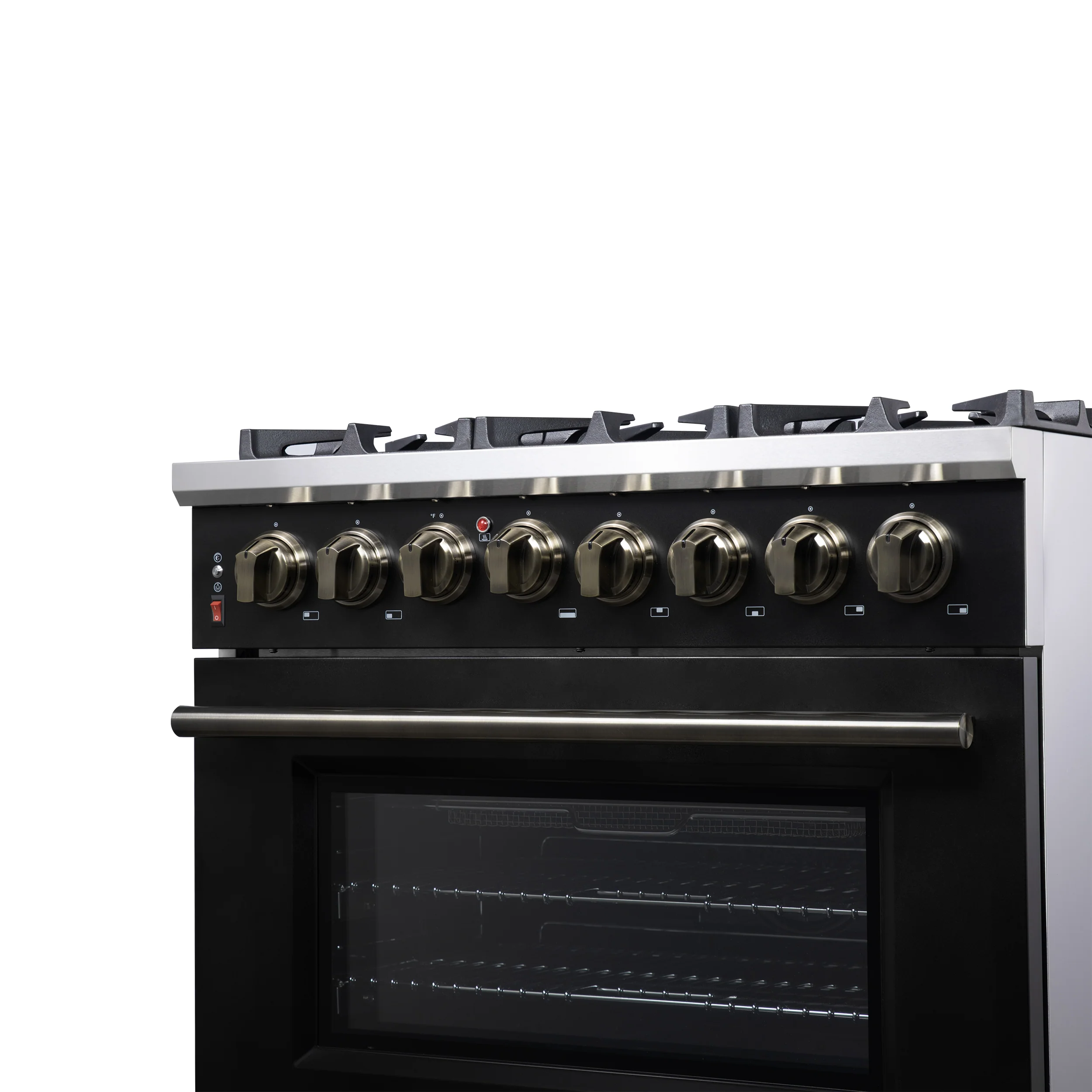 Forno Massimo 36 Inch Freestanding Dual Fuel Range in Black with Antique Brass Accessories, 6 Burners, 5.36 cu. ft. Convection Oven - Image 10