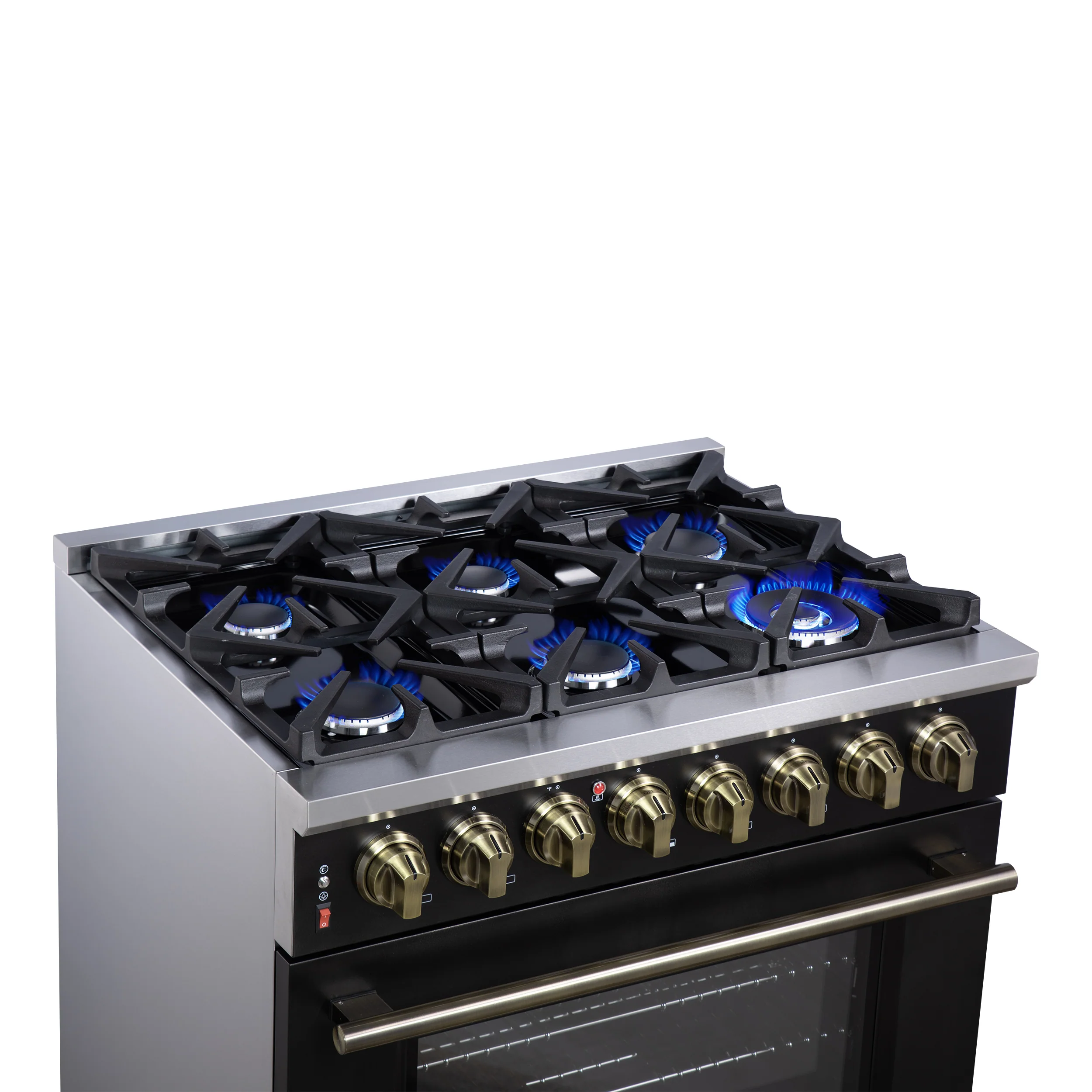 Forno Massimo 36 Inch Freestanding Dual Fuel Range in Black with Antique Brass Accessories, 6 Burners, 5.36 cu. ft. Convection Oven - Image 12
