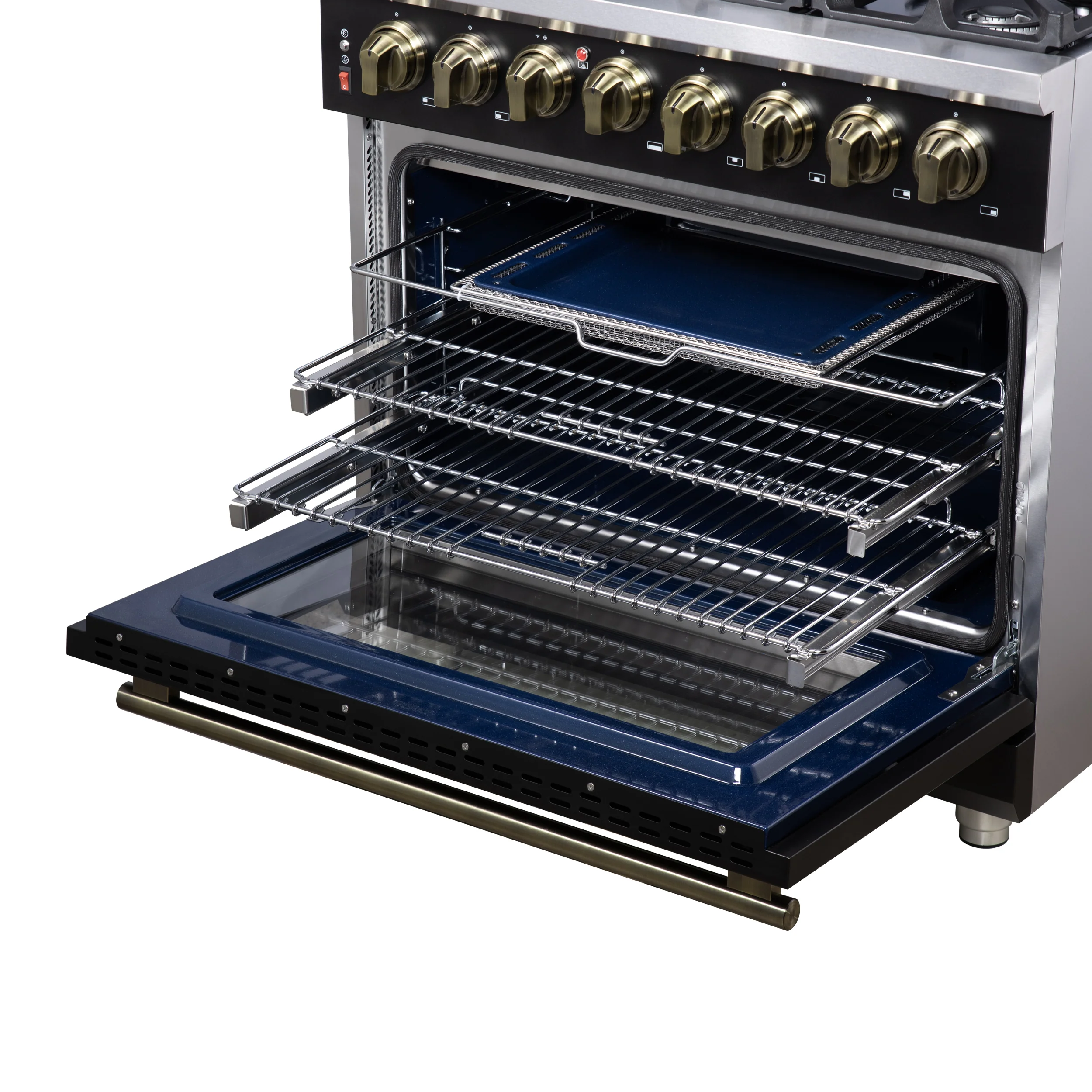 Forno Massimo 36 Inch Freestanding Dual Fuel Range in Black with Antique Brass Accessories, 6 Burners, 5.36 cu. ft. Convection Oven - Image 14