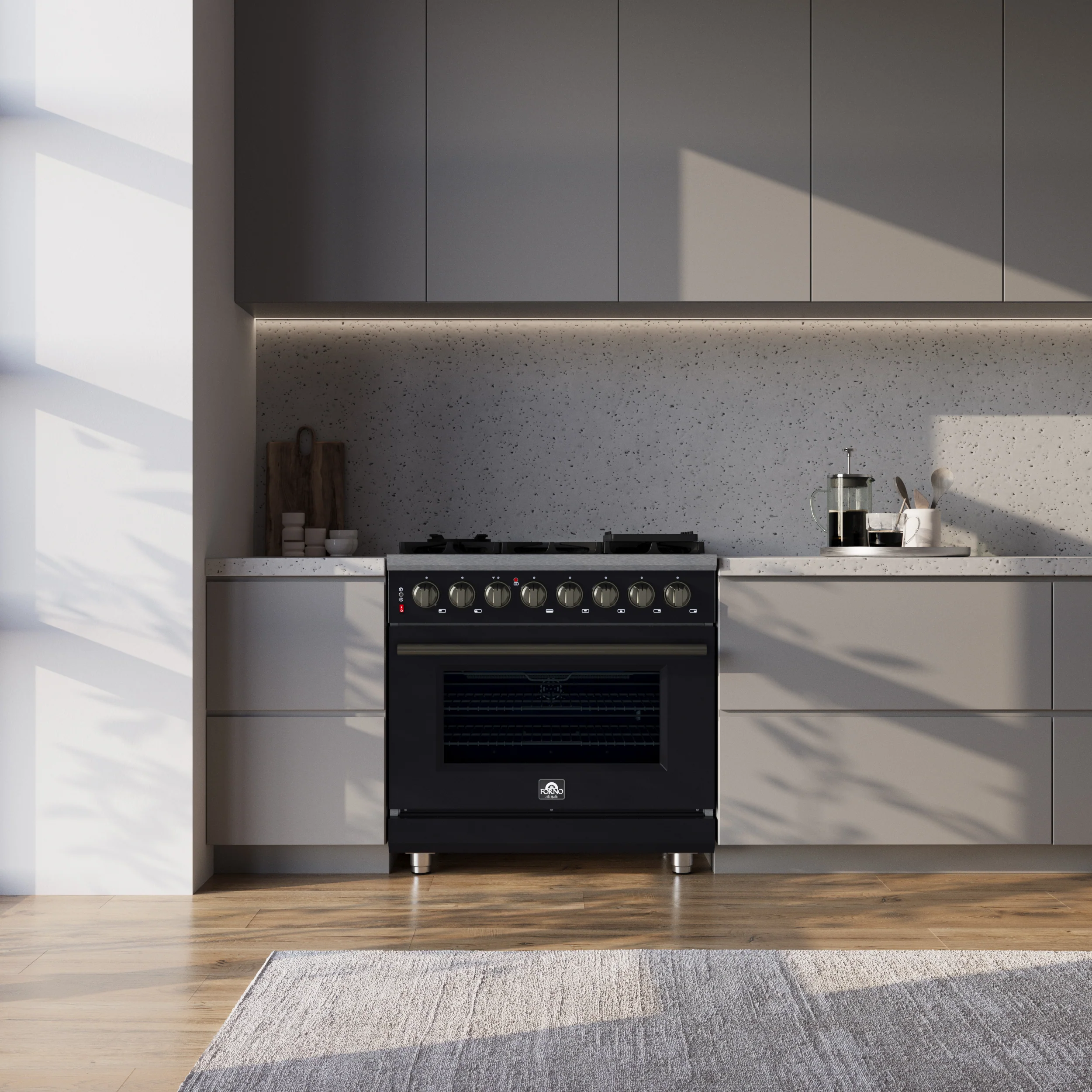 Forno Massimo 36 Inch Freestanding Dual Fuel Range in Black with Antique Brass Accessories, 6 Burners, 5.36 cu. ft. Convection Oven - Image 19