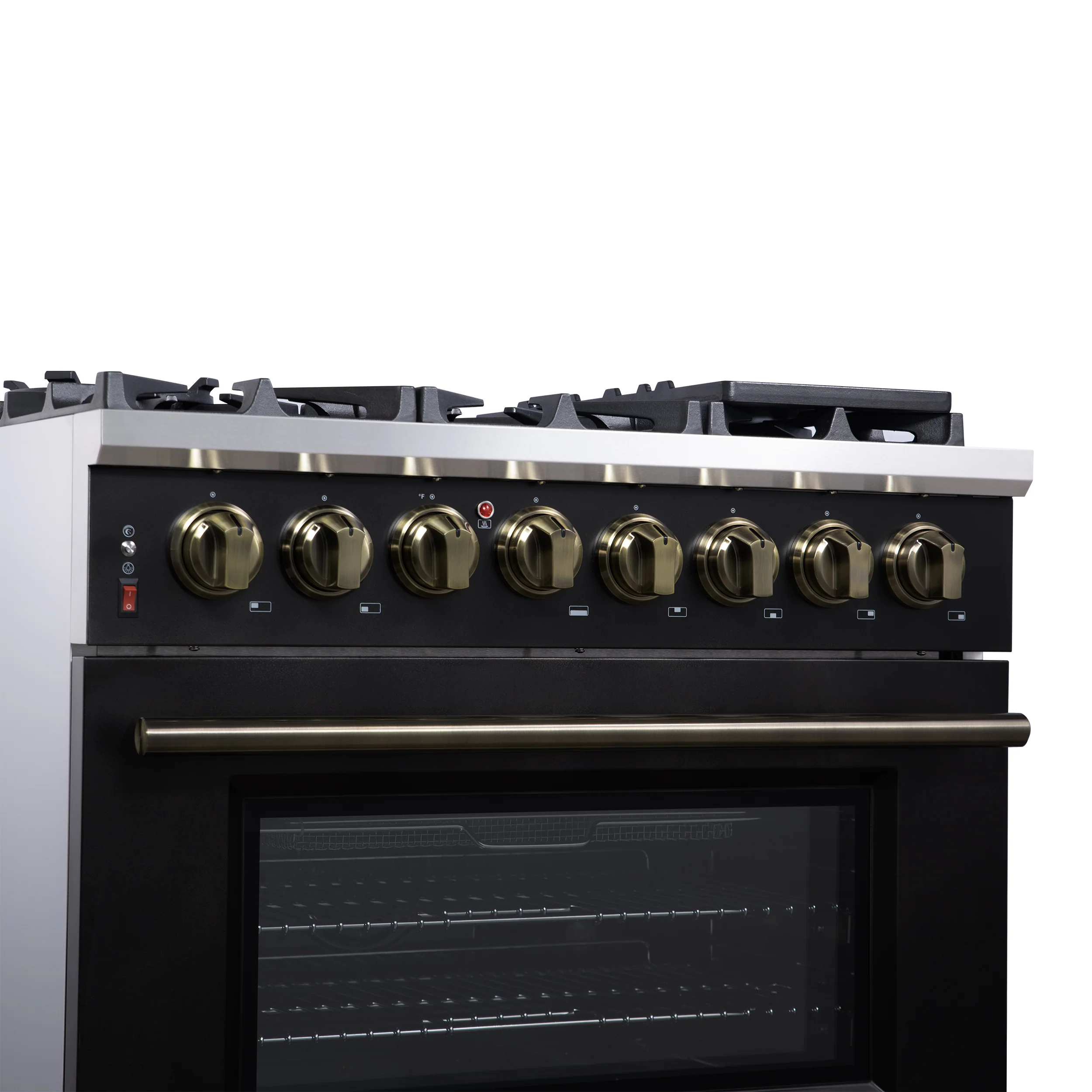 Forno Massimo 36 Inch Freestanding Dual Fuel Range in Black with Antique Brass Accessories, 6 Burners, 5.36 cu. ft. Convection Oven - Image 6