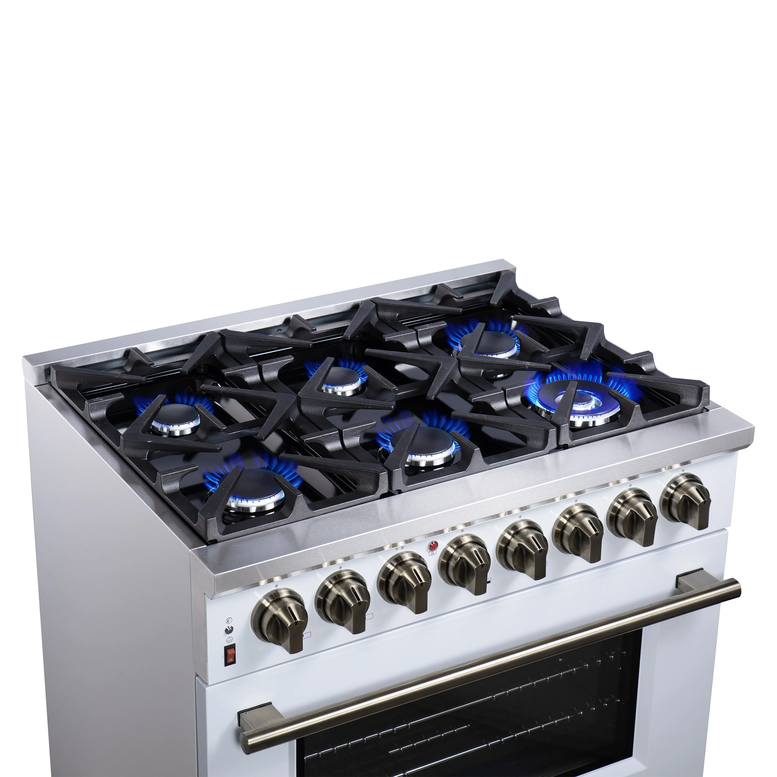 Forno Massimo 36 Inch Freestanding Dual Fuel Range in White with Antique Brass Accessories, 6 Burners, 5.36 cu. ft. Convection Oven - Image 12