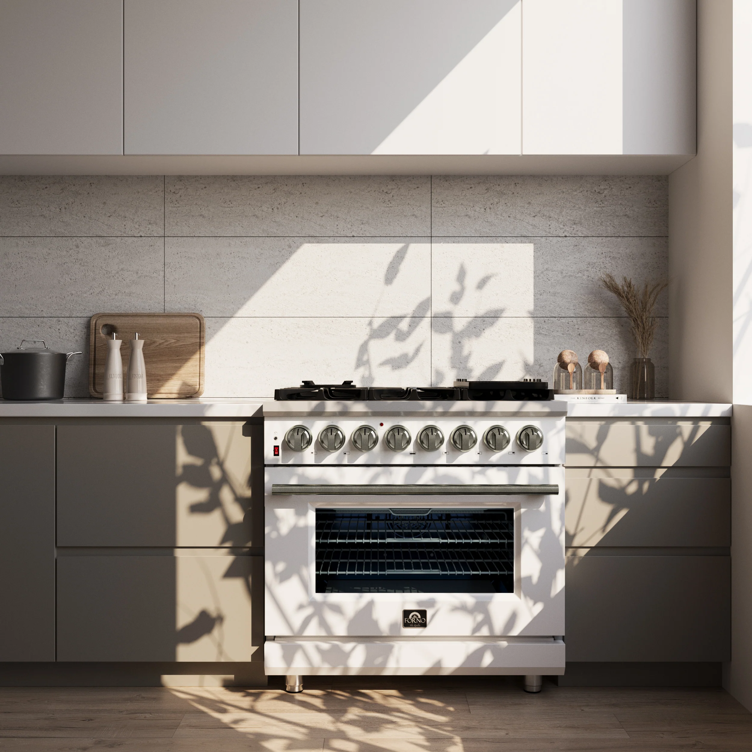 Forno Massimo 36 Inch Freestanding Dual Fuel Range in White with Antique Brass Accessories, 6 Burners, 5.36 cu. ft. Convection Oven - Image 19