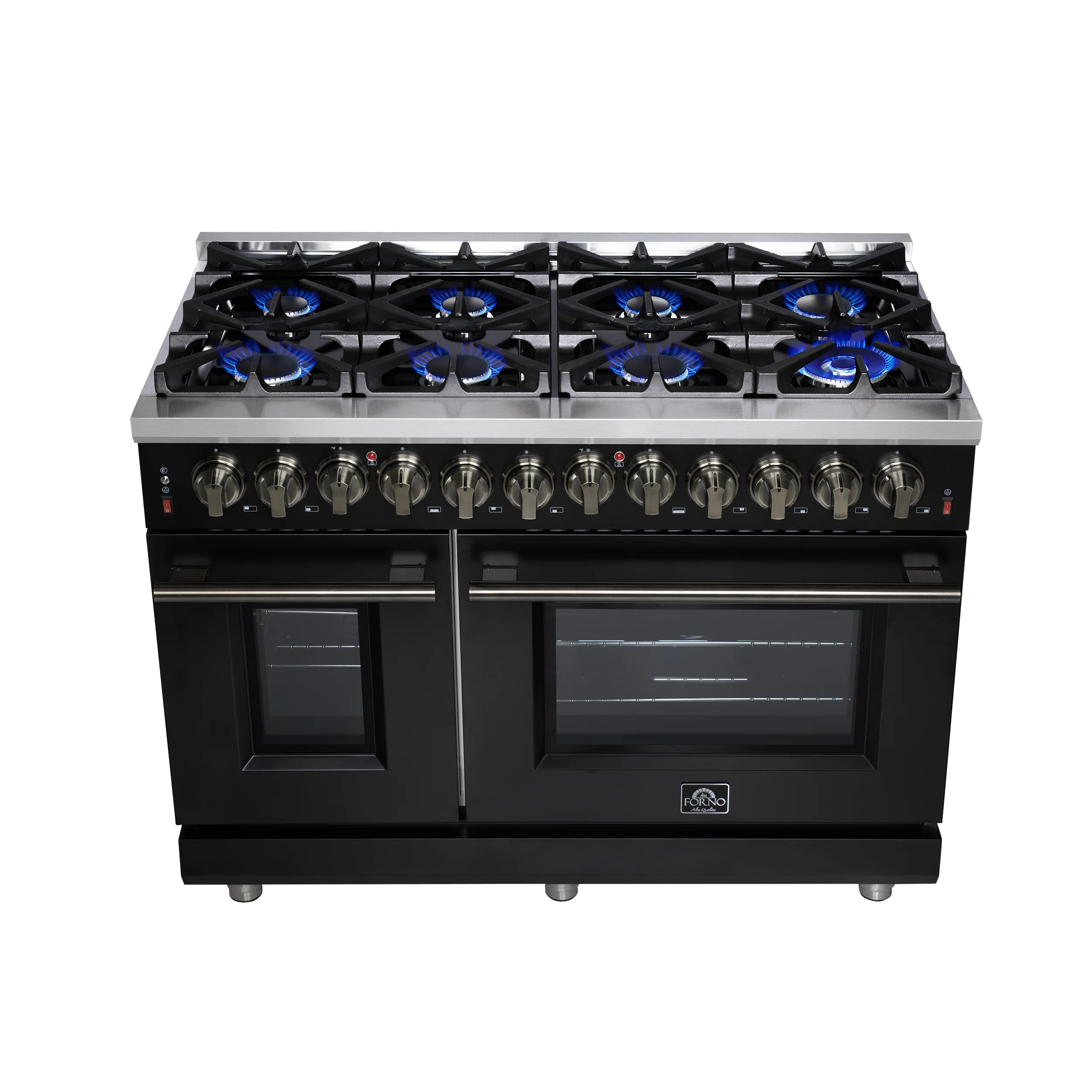 Forno Massimo 48 Inch Freestanding Dual Fuel Range in Black with Antique Brass Accessories, 8 Burners, 6.58 cu. ft. Convection Oven - Image 10