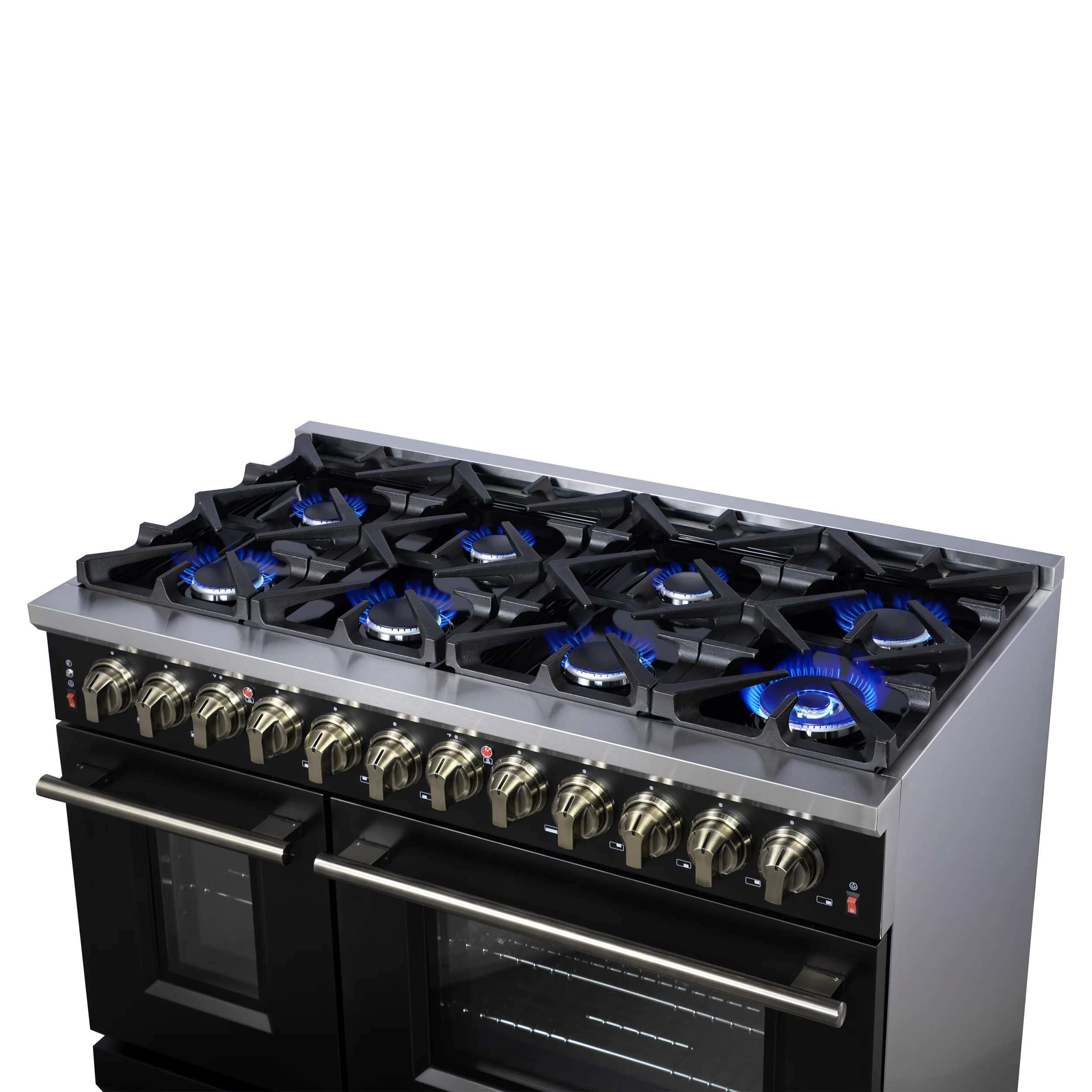 Forno Massimo 48 Inch Freestanding Dual Fuel Range in Black with Antique Brass Accessories, 8 Burners, 6.58 cu. ft. Convection Oven - Image 12