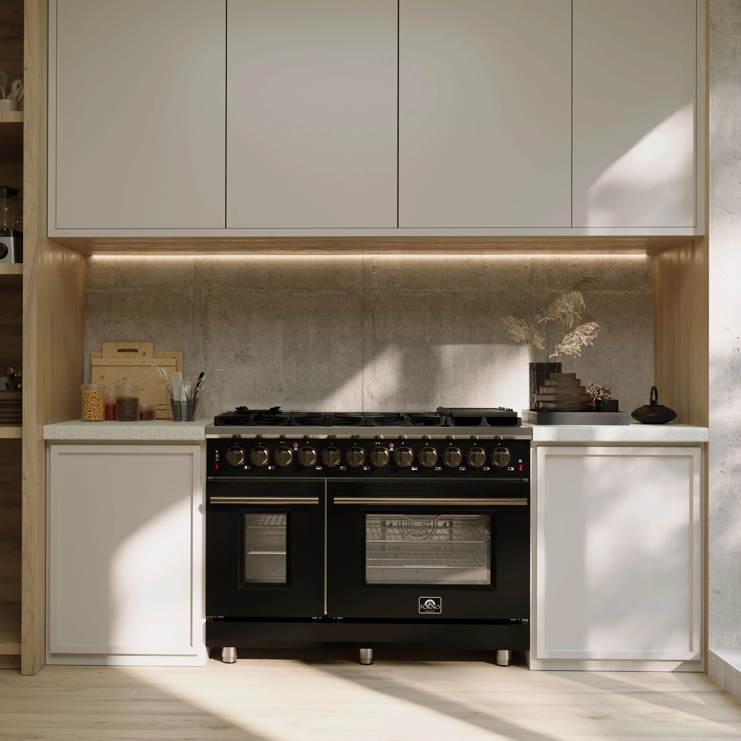 Forno Massimo 48 Inch Freestanding Dual Fuel Range in Black with Antique Brass Accessories, 8 Burners, 6.58 cu. ft. Convection Oven - Image 20