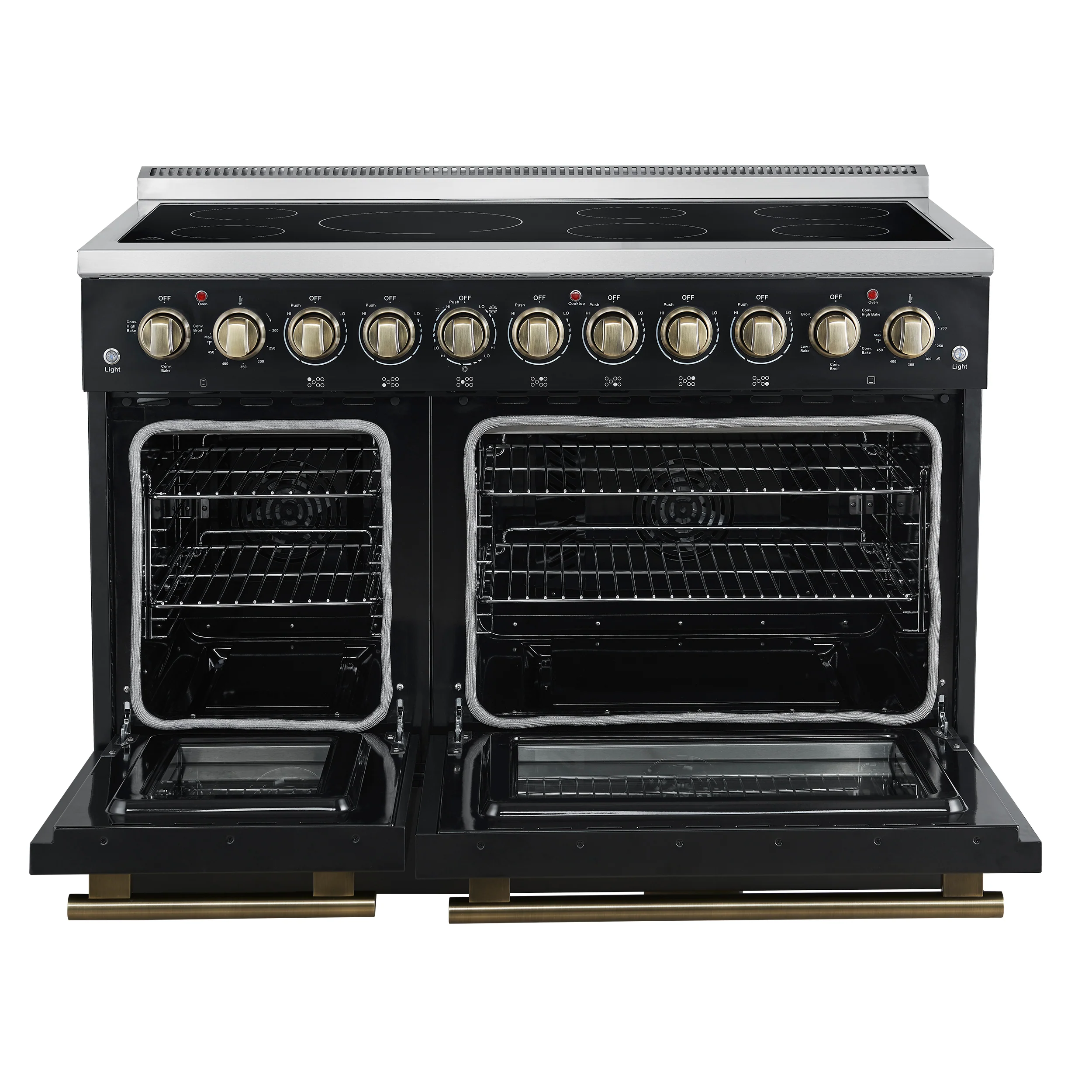Forno Paolo 48 Inch Freestanding Electric Range in Black with Antique Brass, 6.7 cu.ft, True Convection Oven, Energy Efficient - Image 2