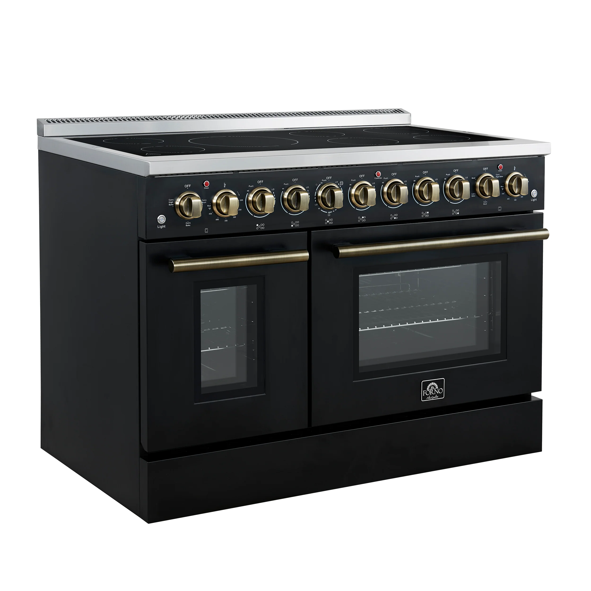 Forno Paolo 48 Inch Freestanding Electric Range in Black with Antique Brass, 6.7 cu.ft, True Convection Oven, Energy Efficient - Image 3