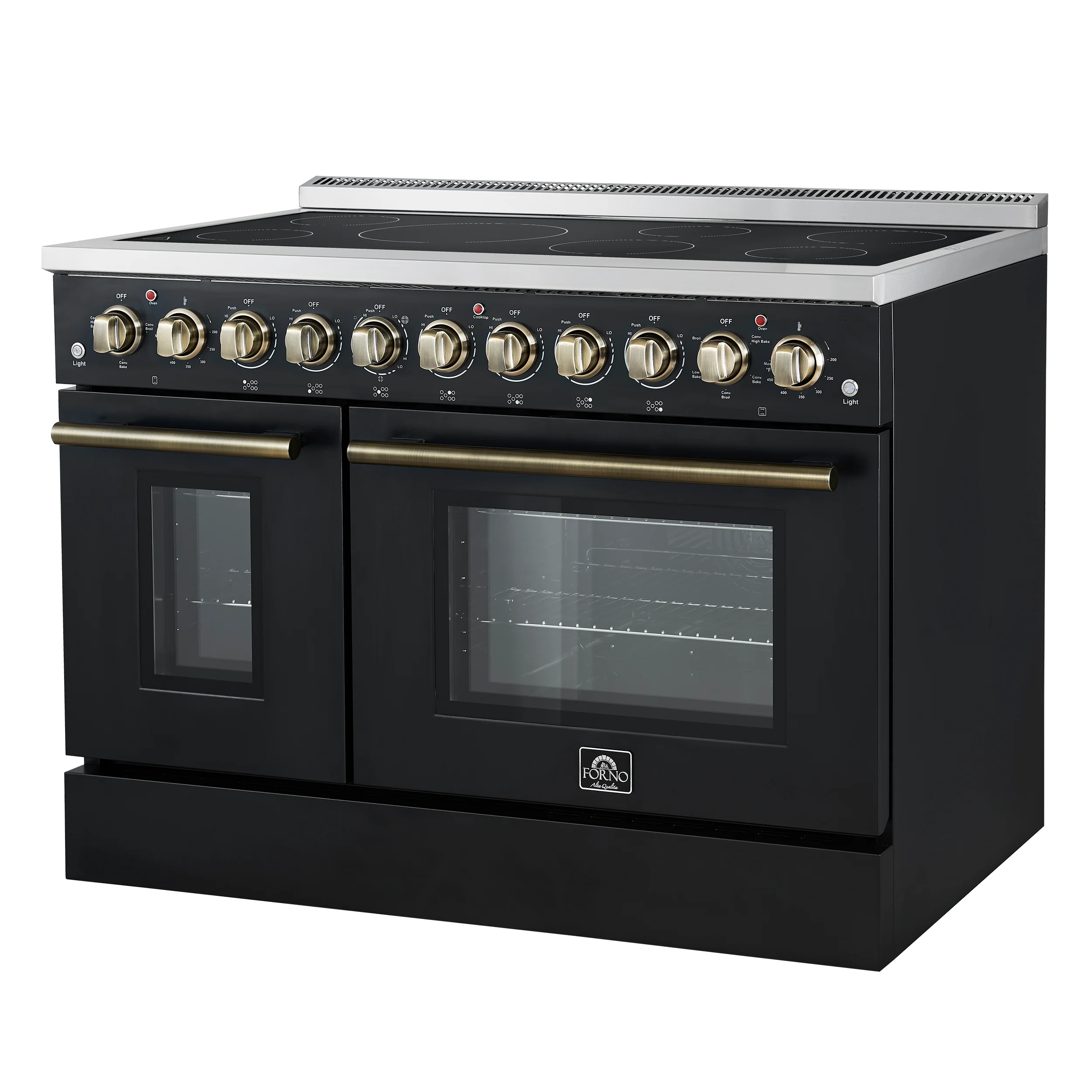 Forno Paolo 48 Inch Freestanding Electric Range in Black with Antique Brass, 6.7 cu.ft, True Convection Oven, Energy Efficient - Image 5