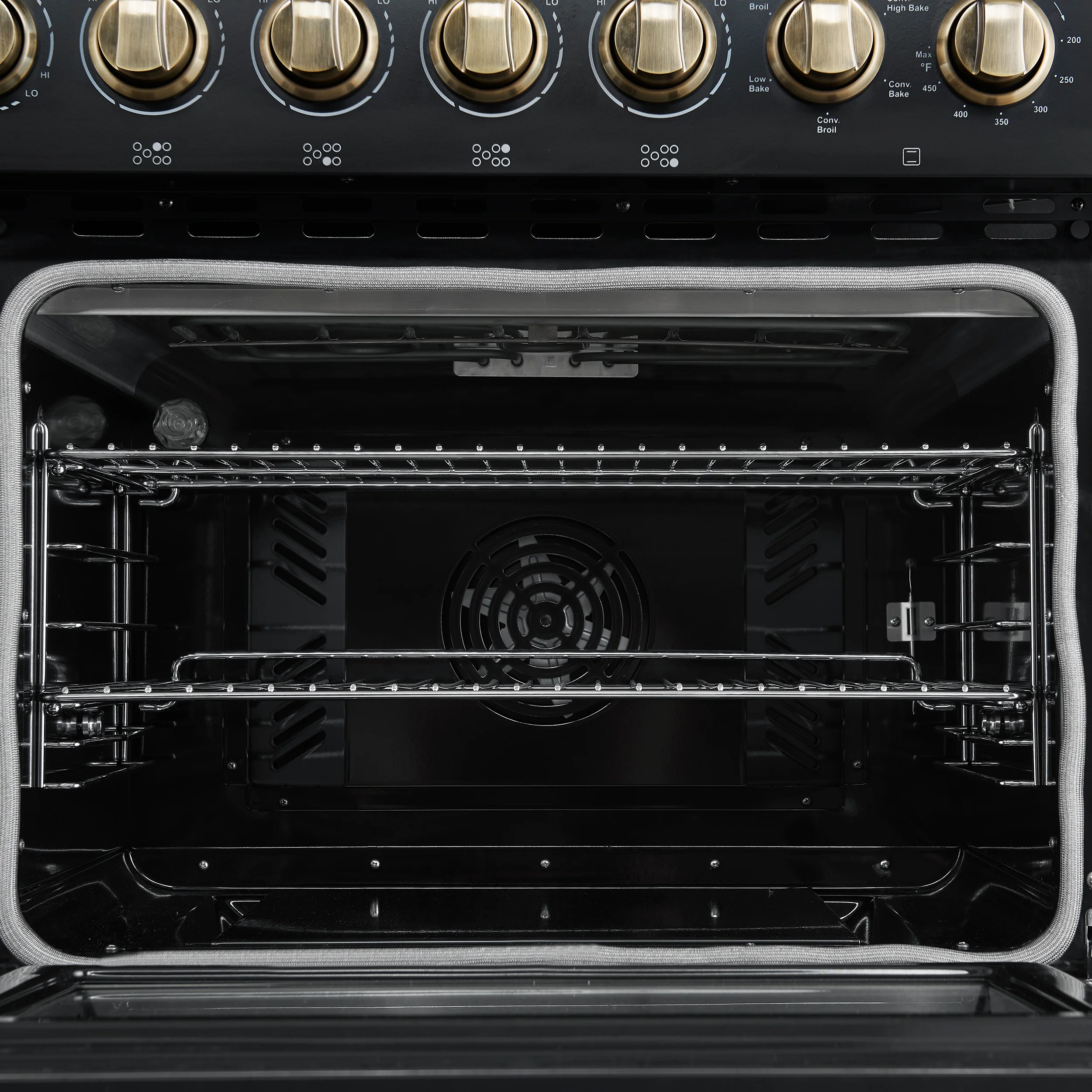 Forno Paolo 48 Inch Freestanding Electric Range in Black with Antique Brass, 6.7 cu.ft, True Convection Oven, Energy Efficient - Image 9