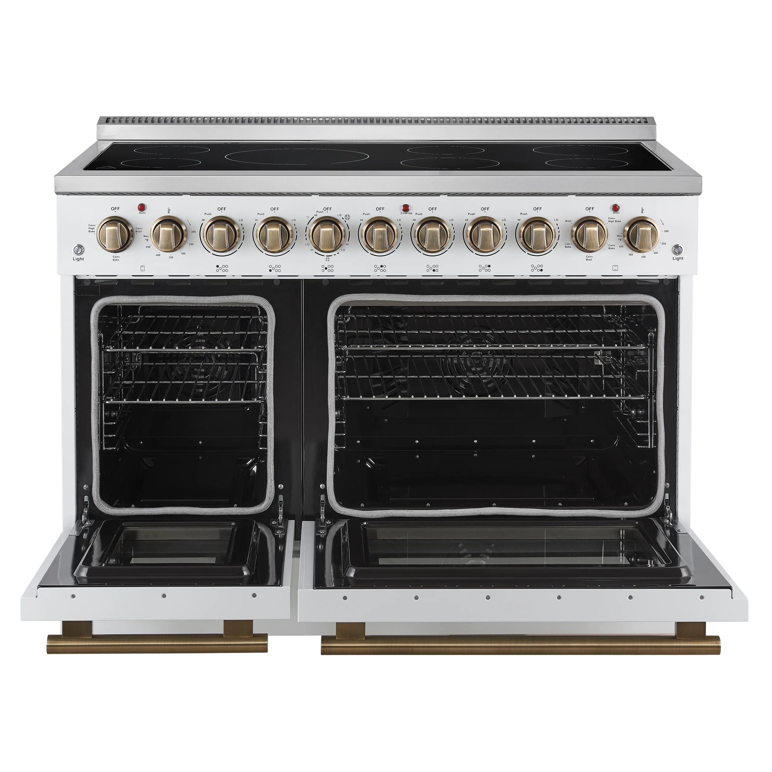 Forno Paolo 48 Inch Freestanding Electric Range in White with Antique Brass, 6.7 cu.ft, True Convection Oven, Energy Efficient - Image 2