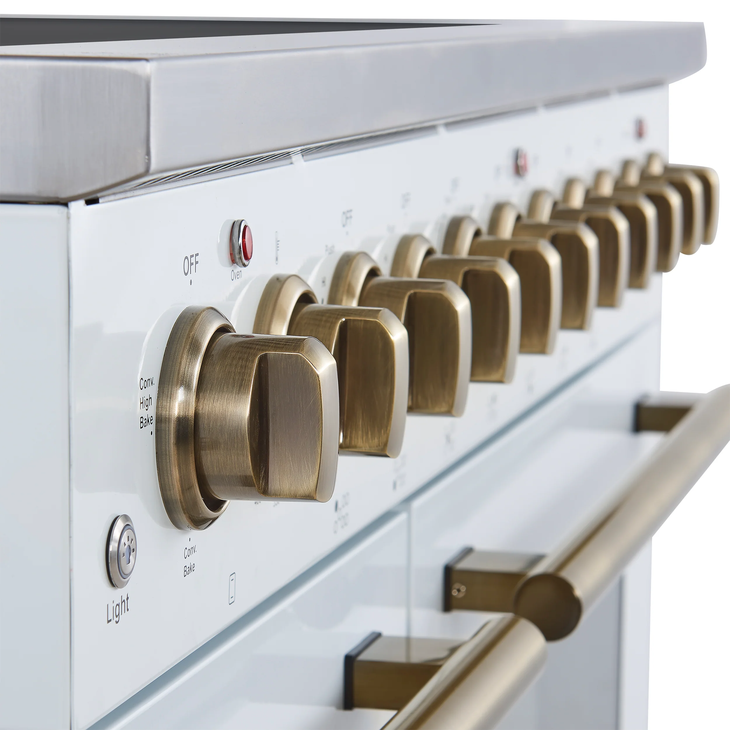 Forno Paolo 48 Inch Freestanding Electric Range in White with Antique Brass, 6.7 cu.ft, True Convection Oven, Energy Efficient - Image 6