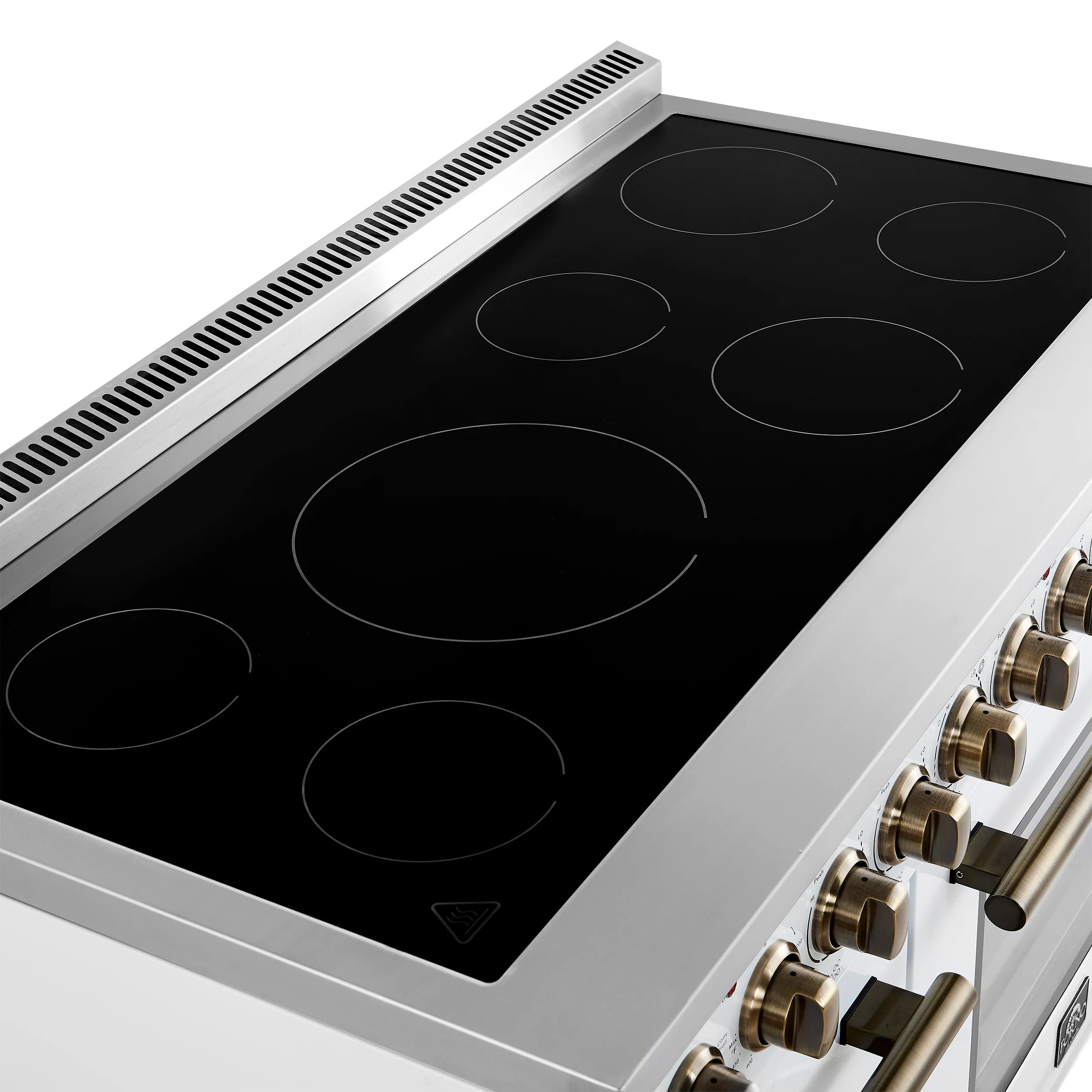 Forno Paolo 48 Inch Freestanding Electric Range in White with Antique Brass, 6.7 cu.ft, True Convection Oven, Energy Efficient - Image 8