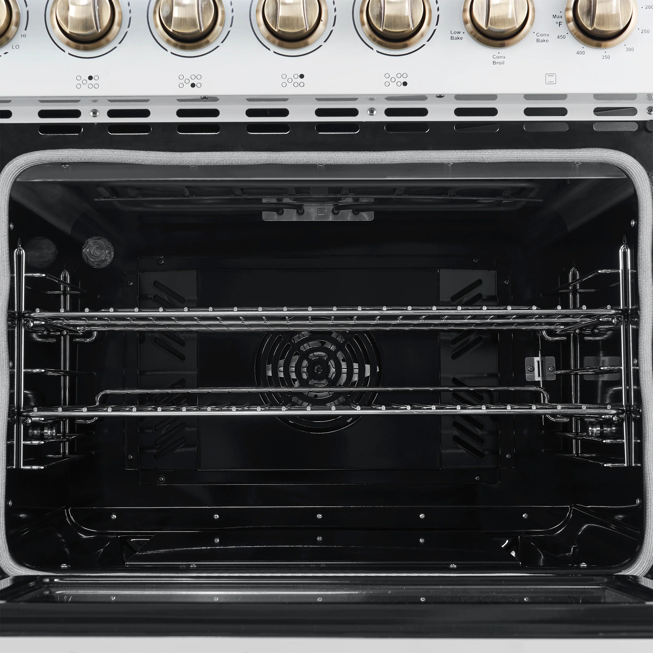 Forno Paolo 48 Inch Freestanding Electric Range in White with Antique Brass, 6.7 cu.ft, True Convection Oven, Energy Efficient - Image 9
